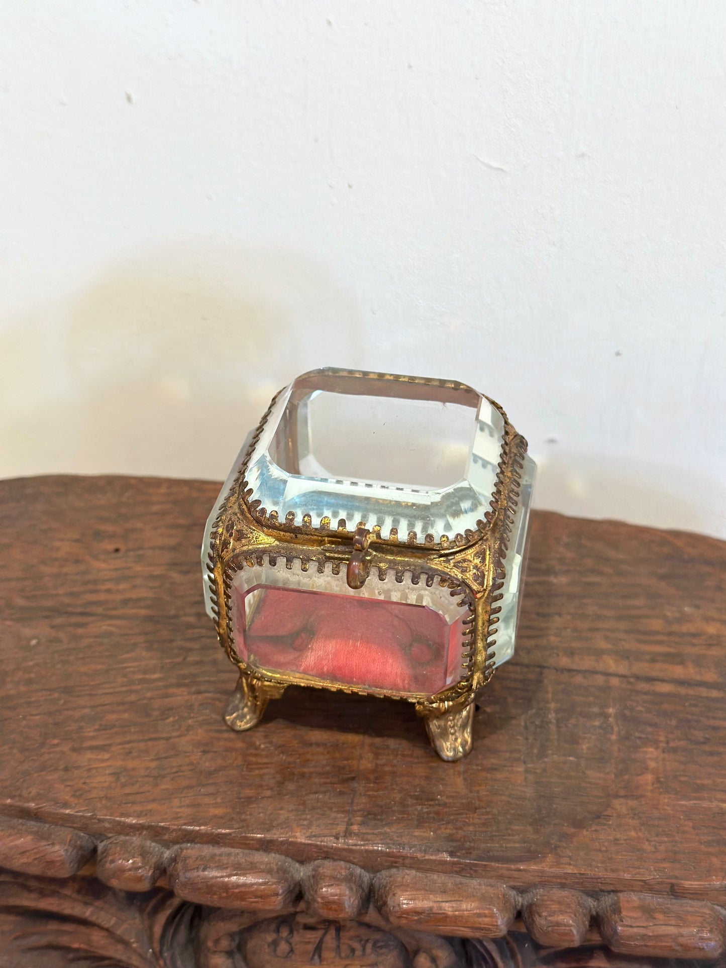 Antique French 'Boîte à Bijoux' Glass Jewellery Box - Small Square - Red
