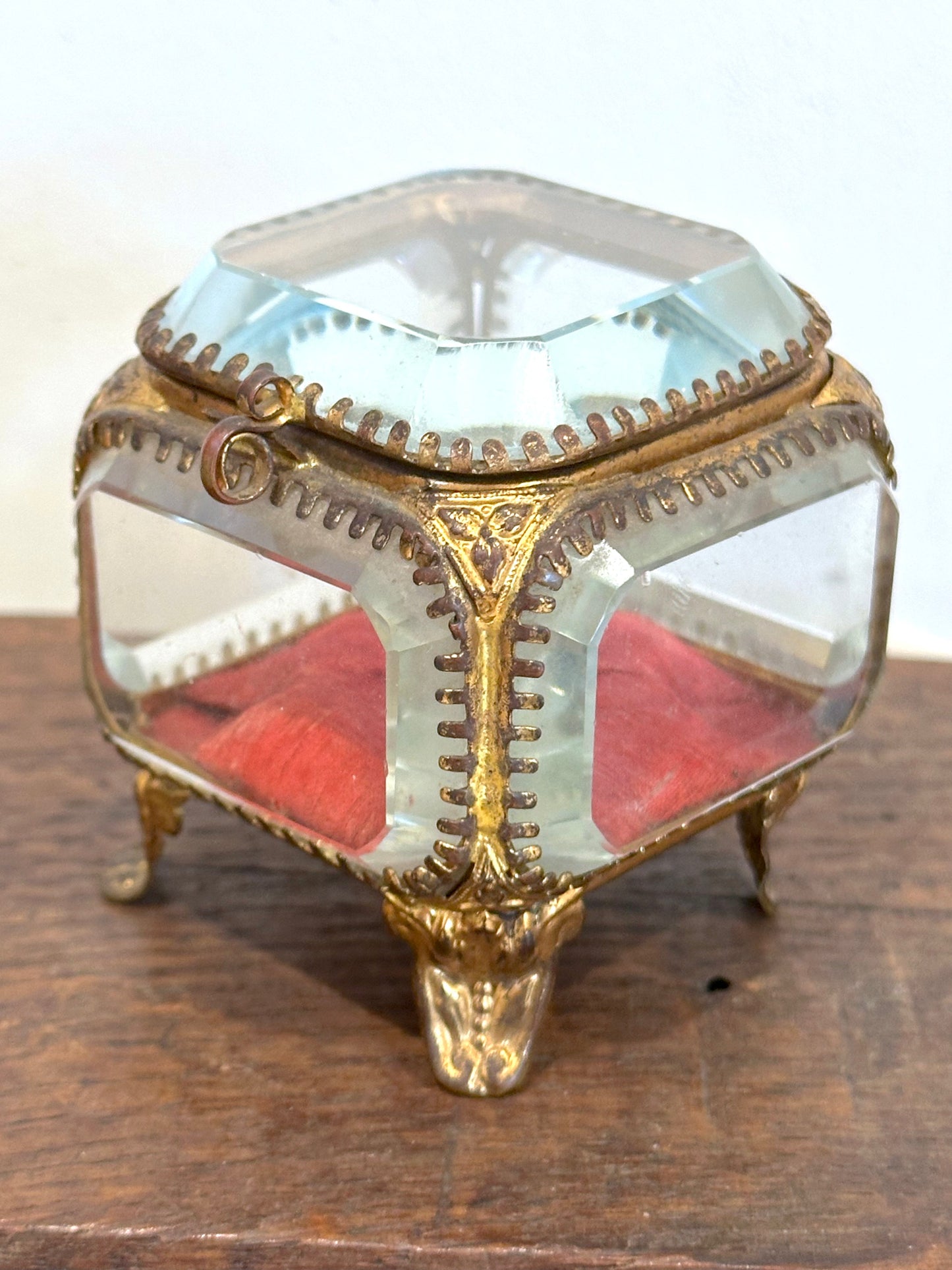 Antique French 'Boîte à Bijoux' Glass Jewellery Box - Small Square - Red