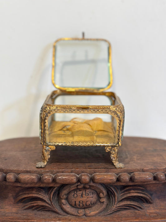 Antique French 'Boîte à Bijoux' Glass Jewellery Box - Large Square - Mustard Yellow