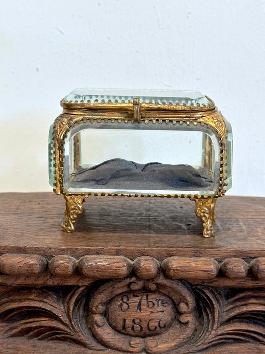 Antique French 'Boîte à Bijoux' Glass Jewellery Box - Medium Rectangle - Navy