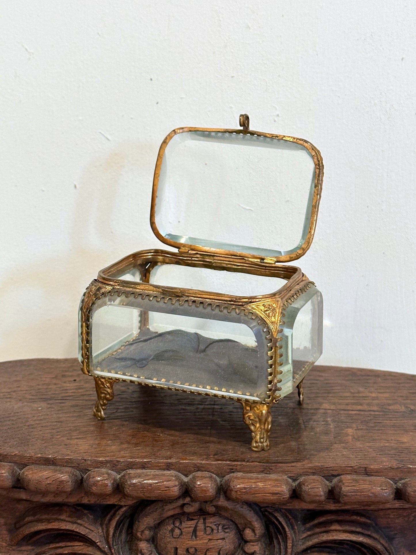 Antique French 'Boîte à Bijoux' Glass Jewellery Box - Medium Rectangle - Navy