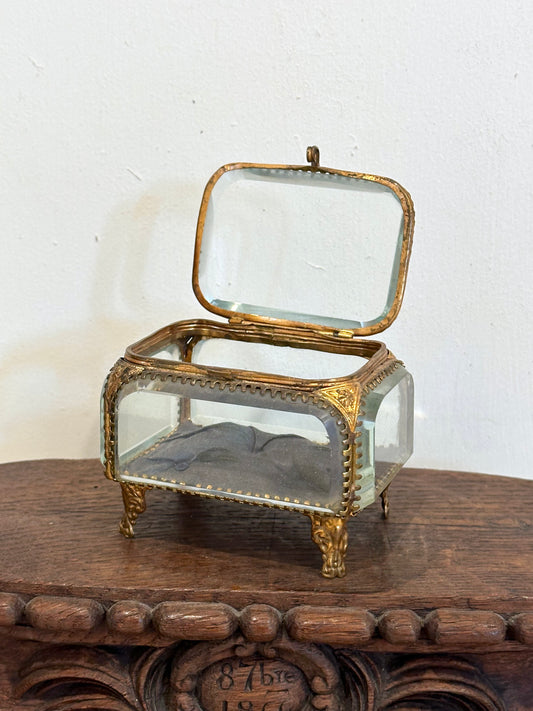Antique French 'Boîte à Bijoux' Glass Jewellery Box - Medium Rectangle - Navy