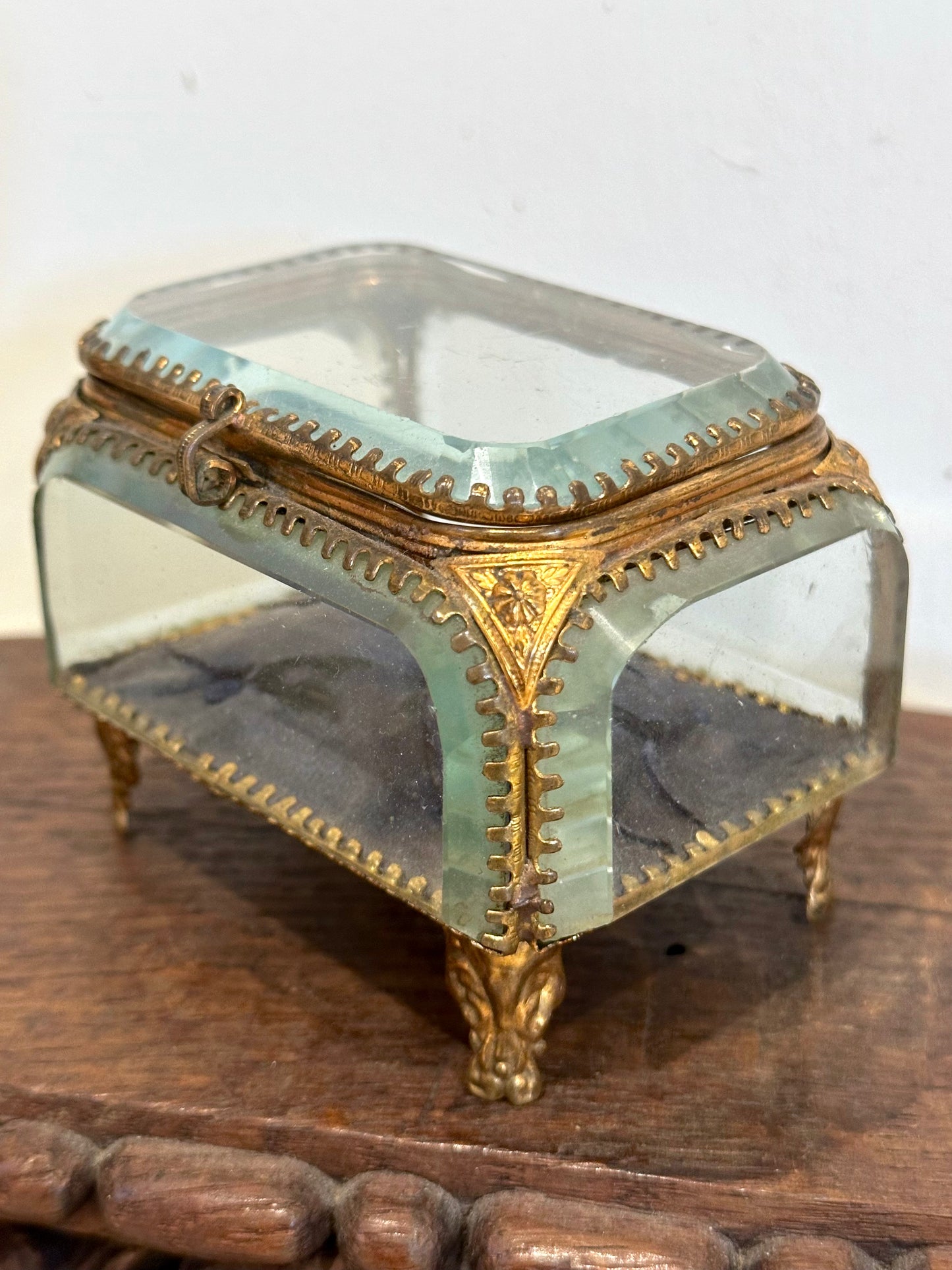 Antique French 'Boîte à Bijoux' Glass Jewellery Box - Medium Rectangle - Navy