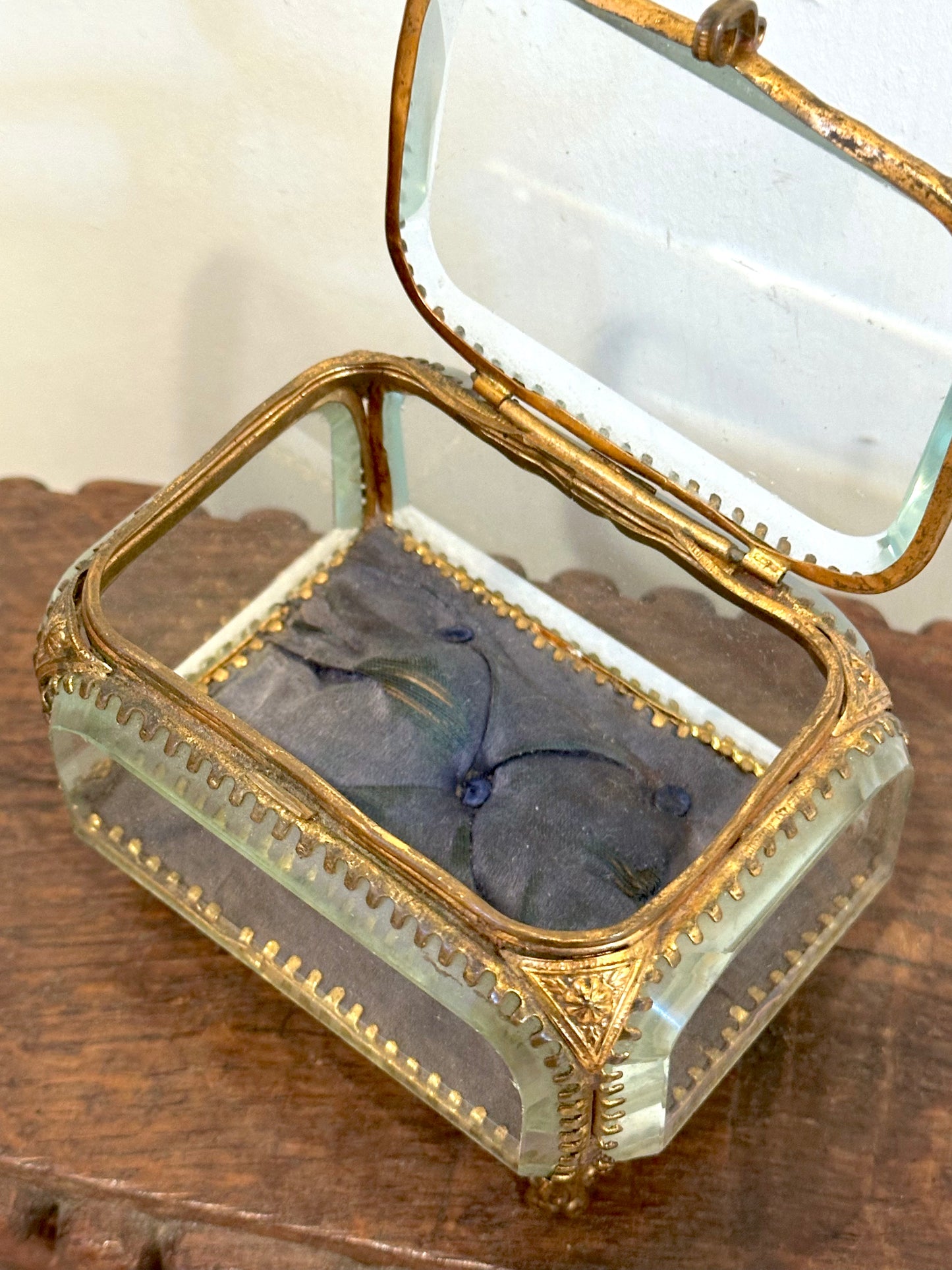 Antique French 'Boîte à Bijoux' Glass Jewellery Box - Medium Rectangle - Navy