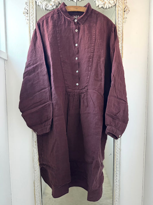 Metta Fran Long Linen Tunic - Cordovan