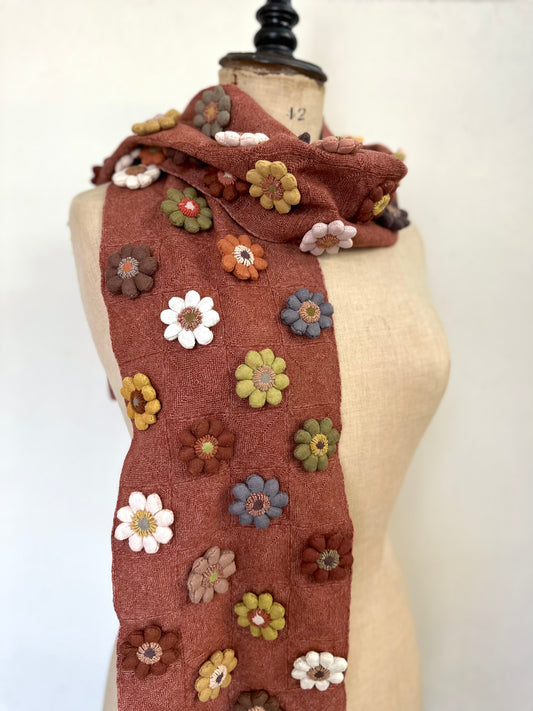 Sophie Digard Rose Crochet Geometric Scarf With Large Flowers