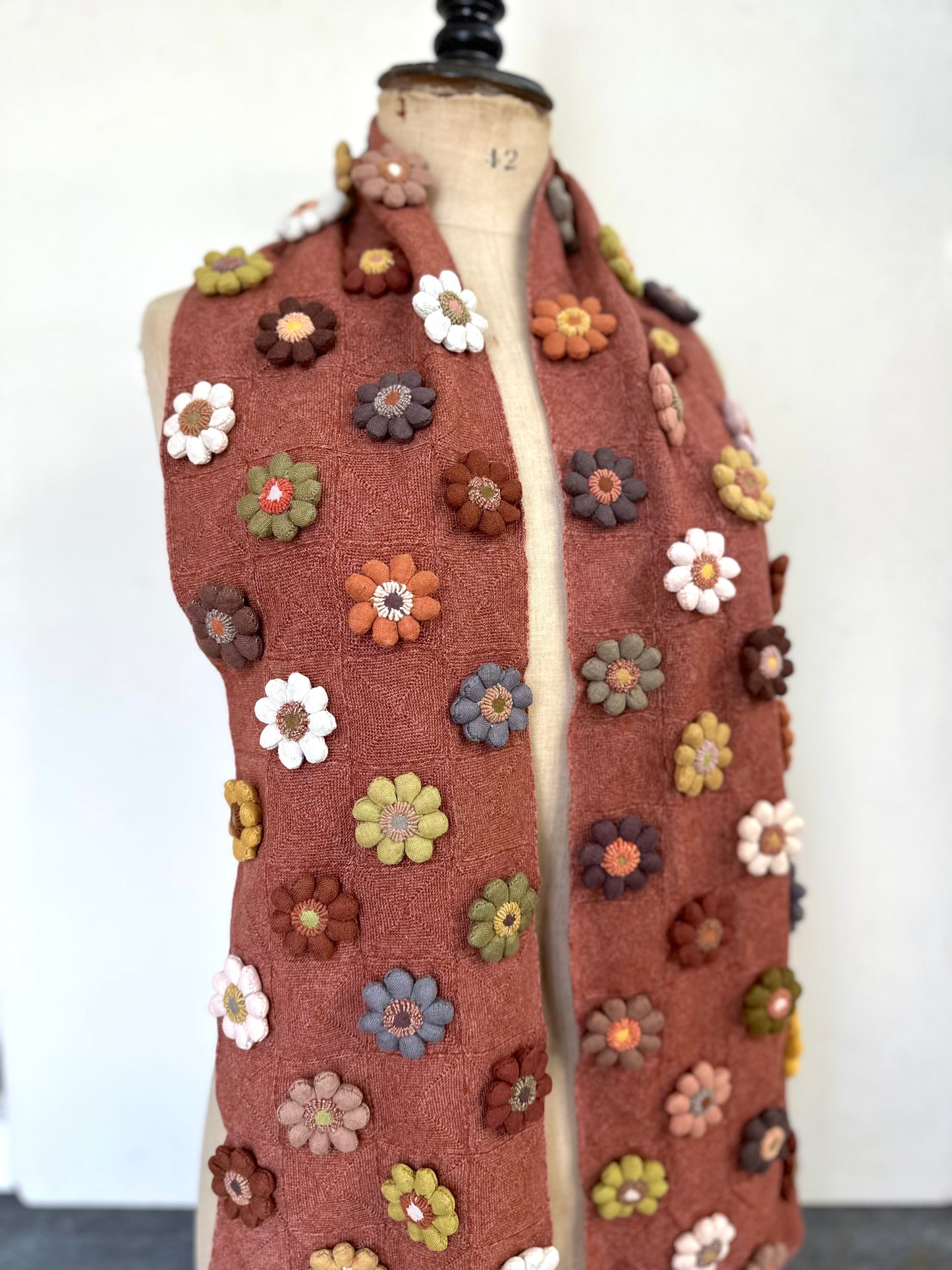 Sophie Digard Rose Crochet Geometric Scarf With Large Flowers