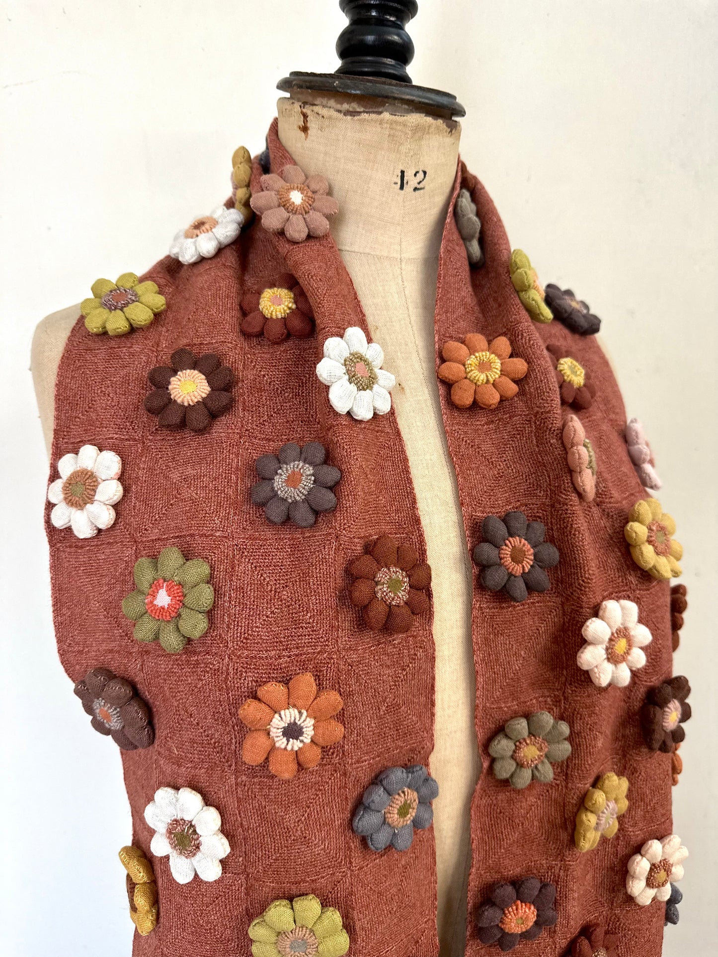 Sophie Digard Rose Crochet Geometric Scarf With Large Flowers