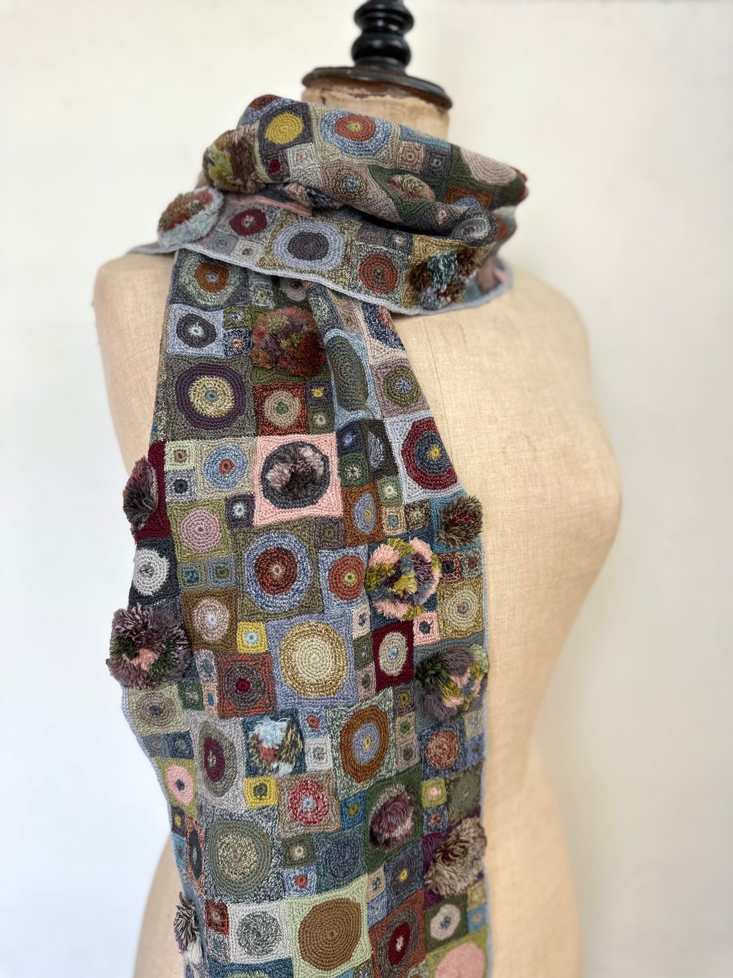 Sophie Digard Spots And Squares Crochet Scarf Multi Blue