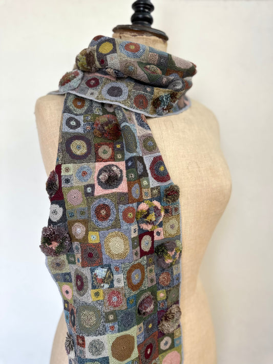 Sophie Digard Spots And Squares Crochet Scarf Multi Blue