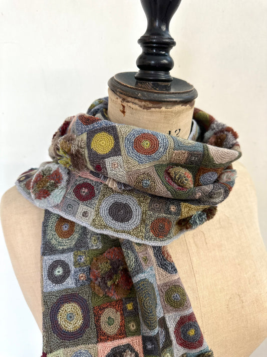 Sophie Digard Spots And Squares Crochet Scarf Multi Blue