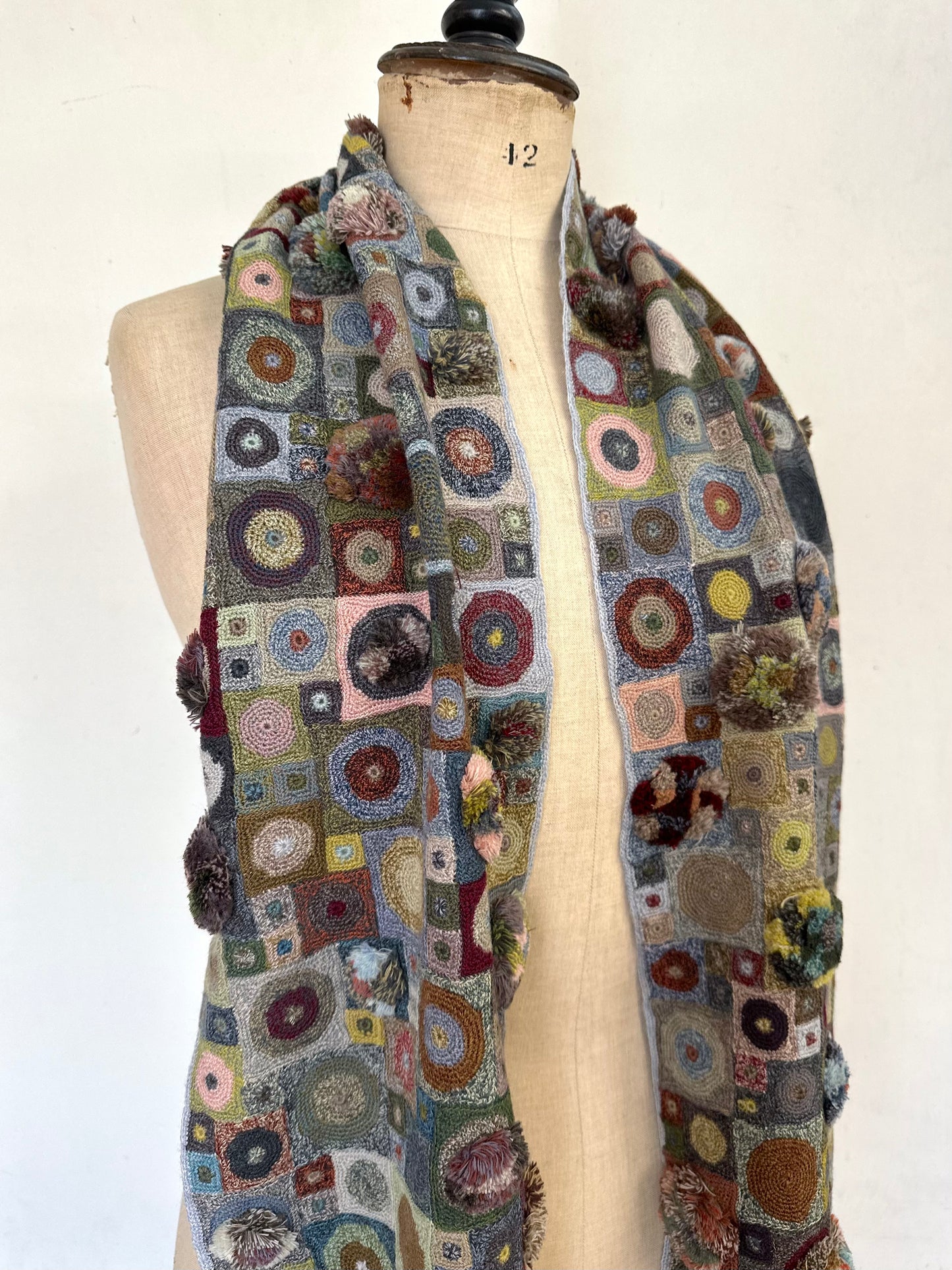 Sophie Digard Spots And Squares Crochet Scarf Multi Blue