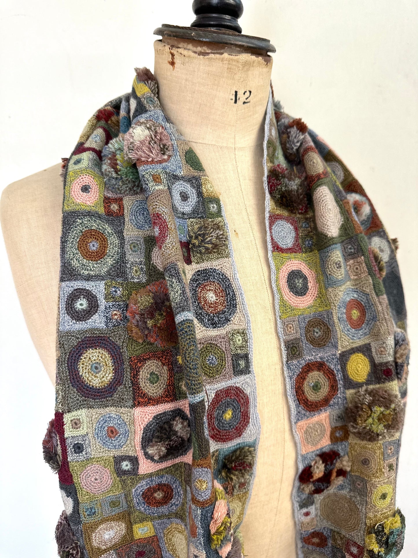 Sophie Digard Spots And Squares Crochet Scarf Multi Blue