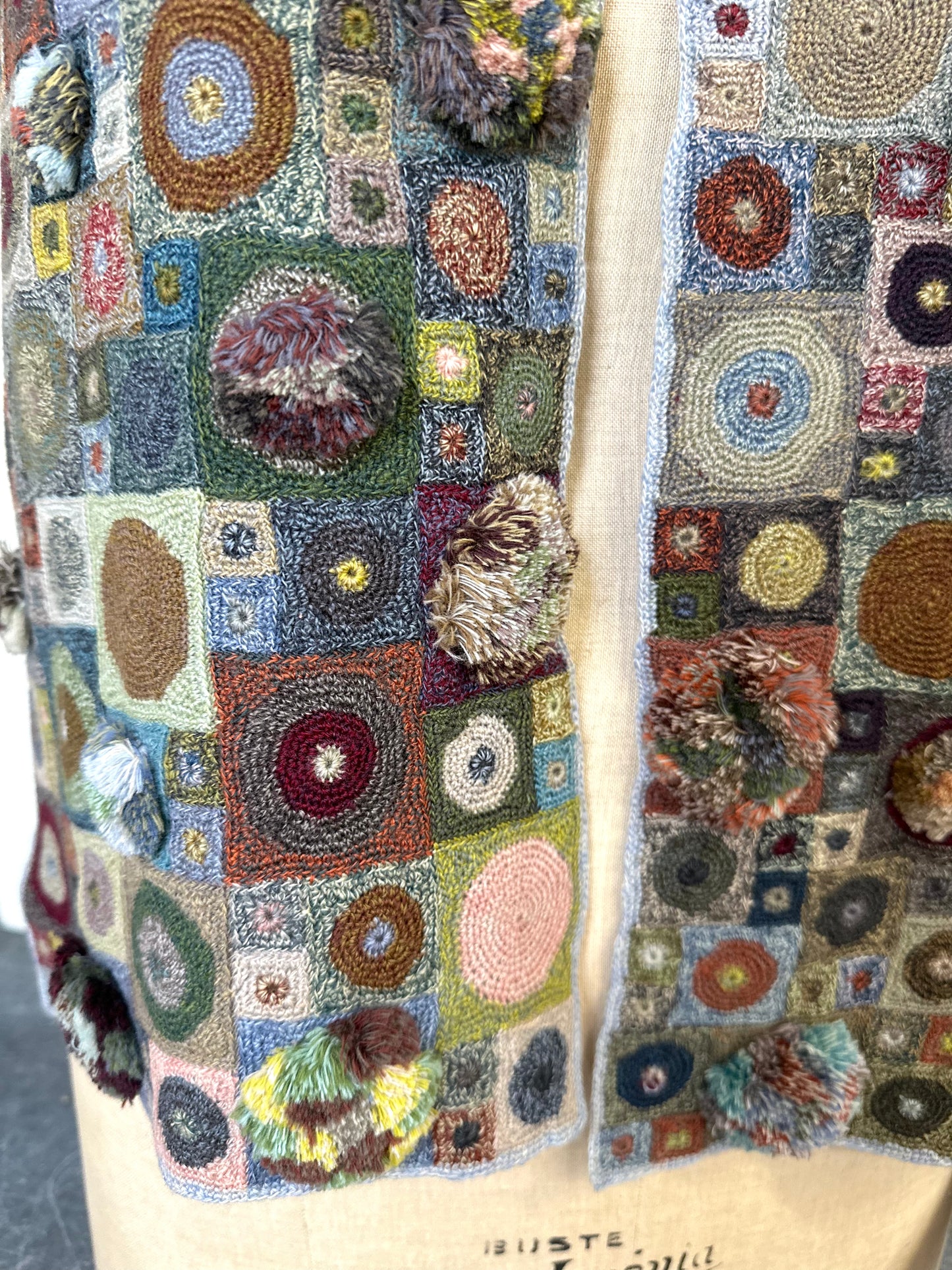 Sophie Digard Spots And Squares Crochet Scarf Multi Blue