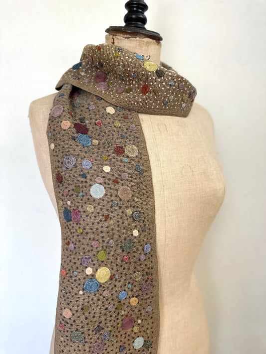 Sophie Digard Hazelnut Crochet Scarf With Blue Multi Spot