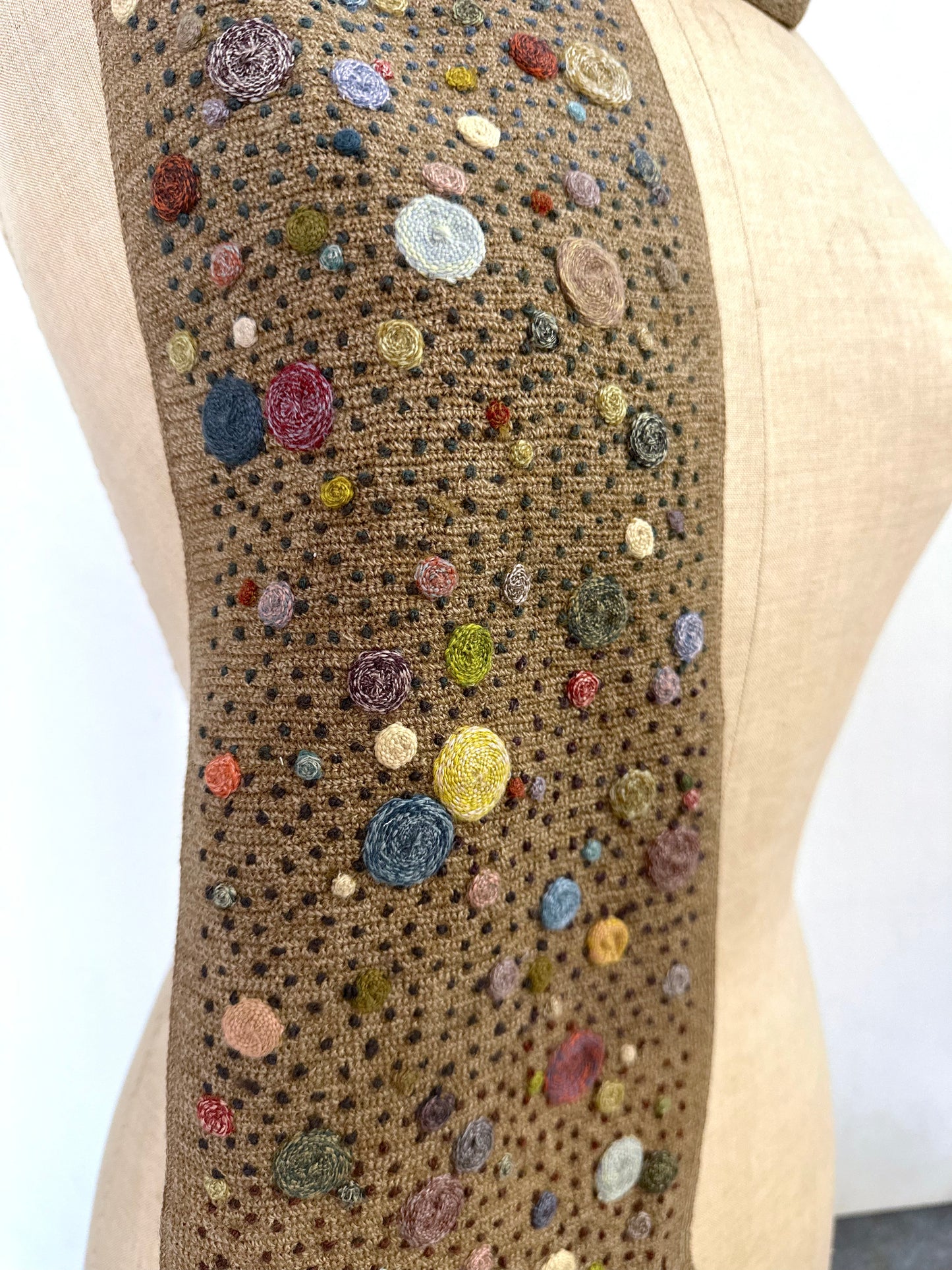 Sophie Digard Hazelnut Crochet Scarf With Blue Multi Spot