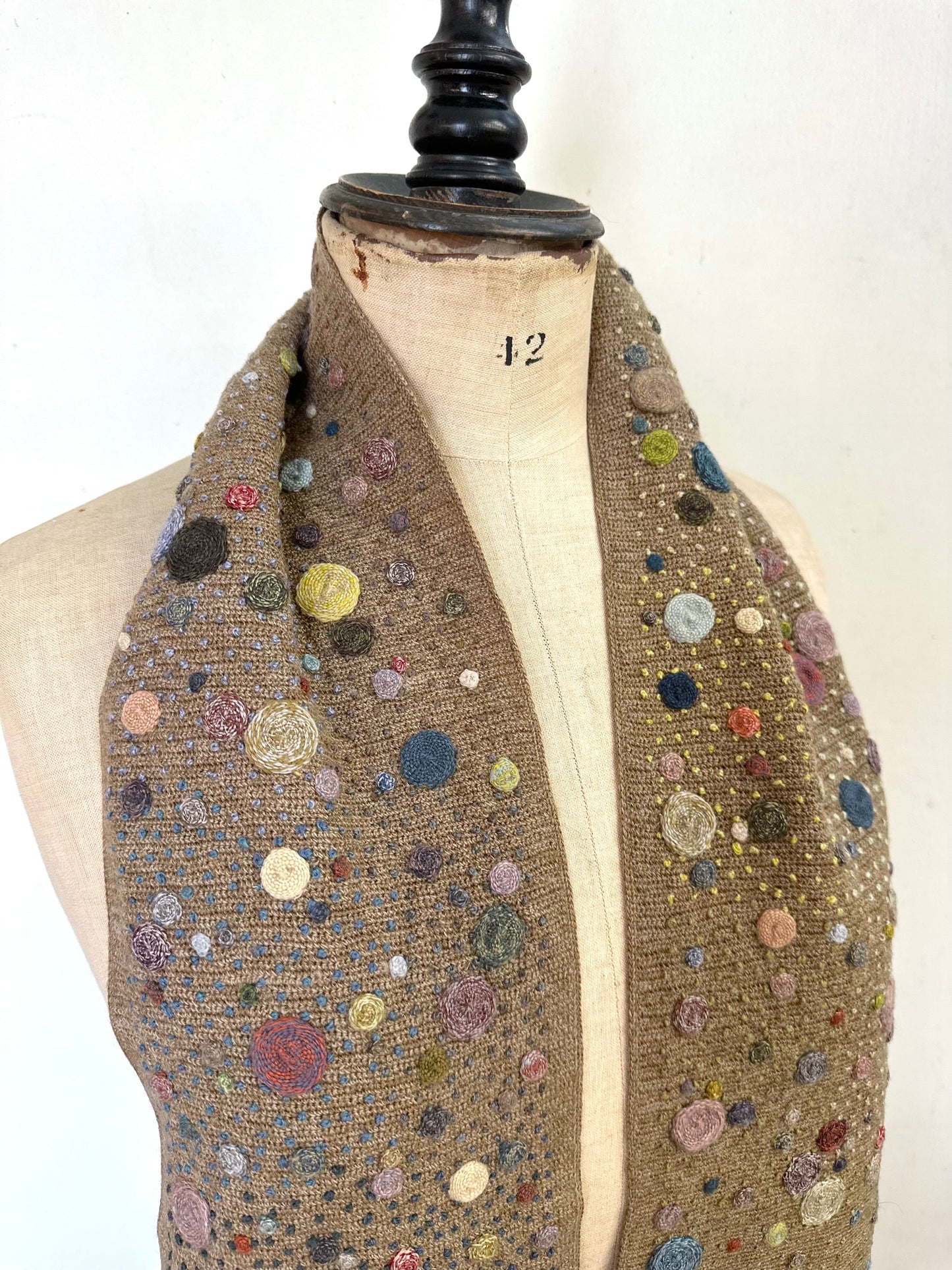 Sophie Digard Hazelnut Crochet Scarf With Blue Multi Spot
