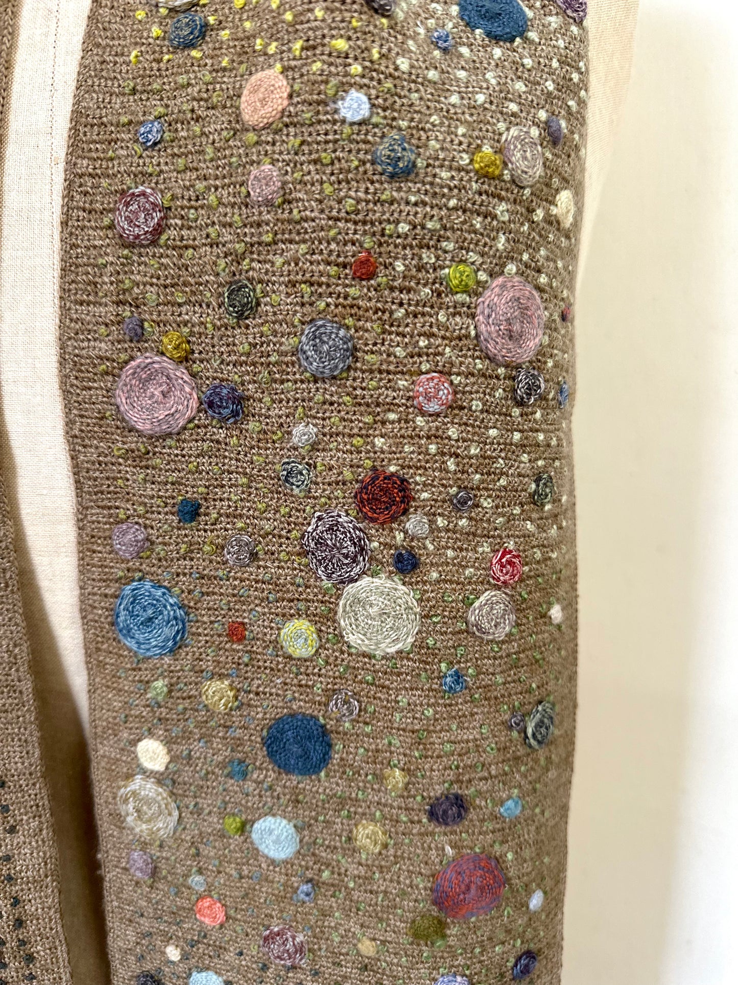 Sophie Digard Hazelnut Crochet Scarf With Blue Multi Spot