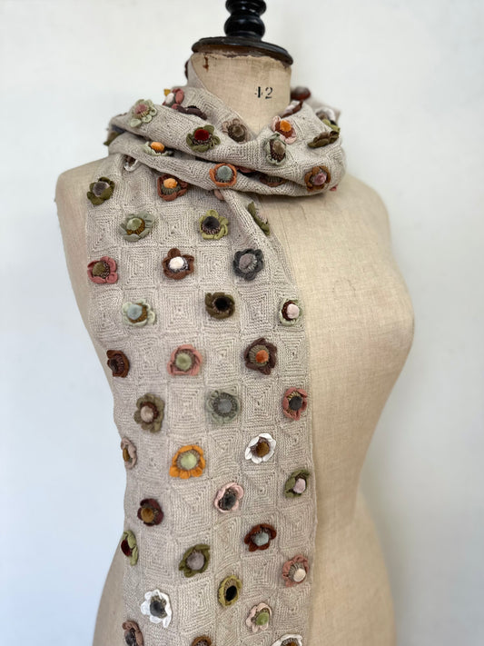 Sophie Digard Sand Crochet Scarf With Petite Multi Flowers