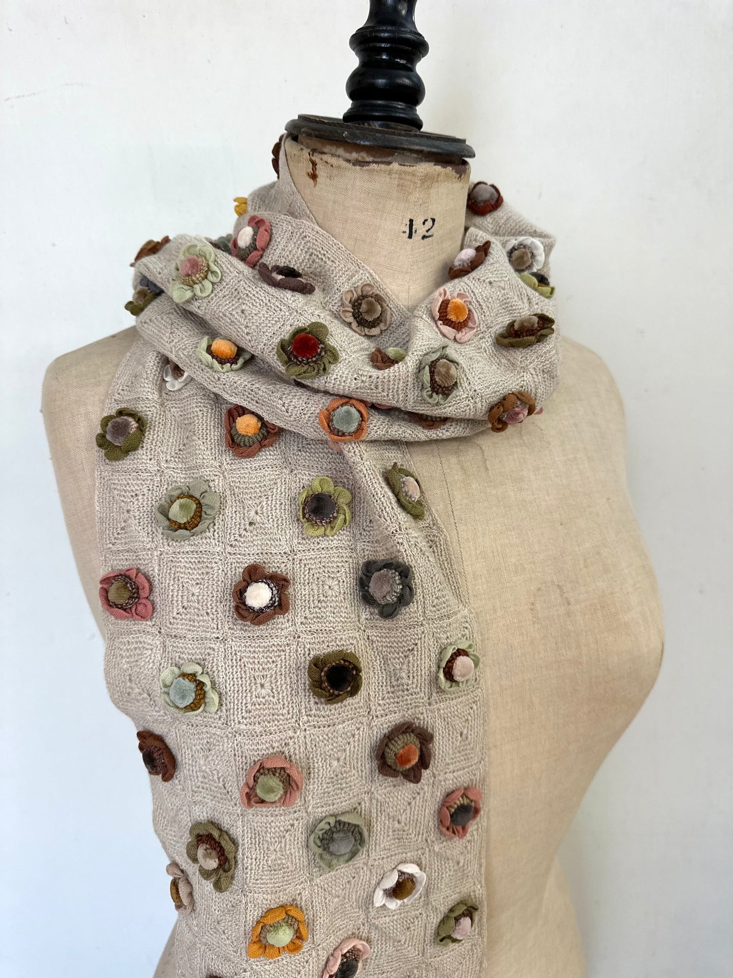 Sophie Digard Sand Crochet Scarf With Petite Multi Flowers