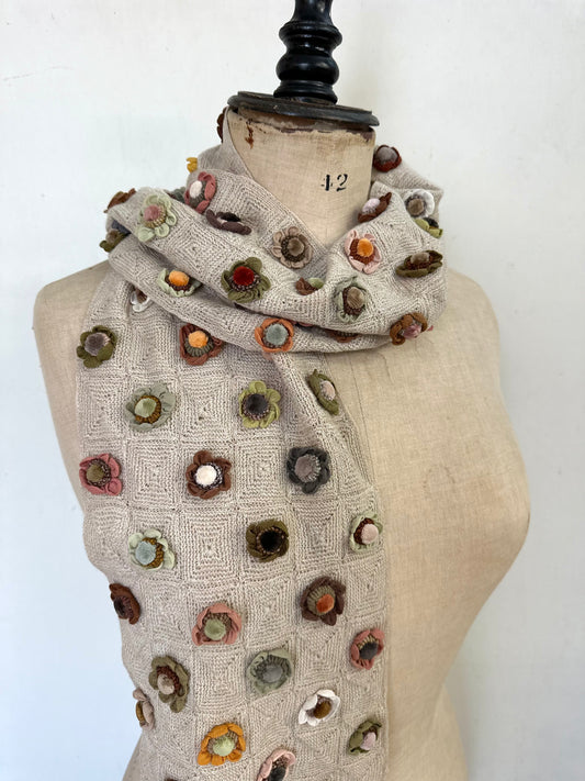 Sophie Digard Sand Crochet Scarf With Petite Multi Flowers
