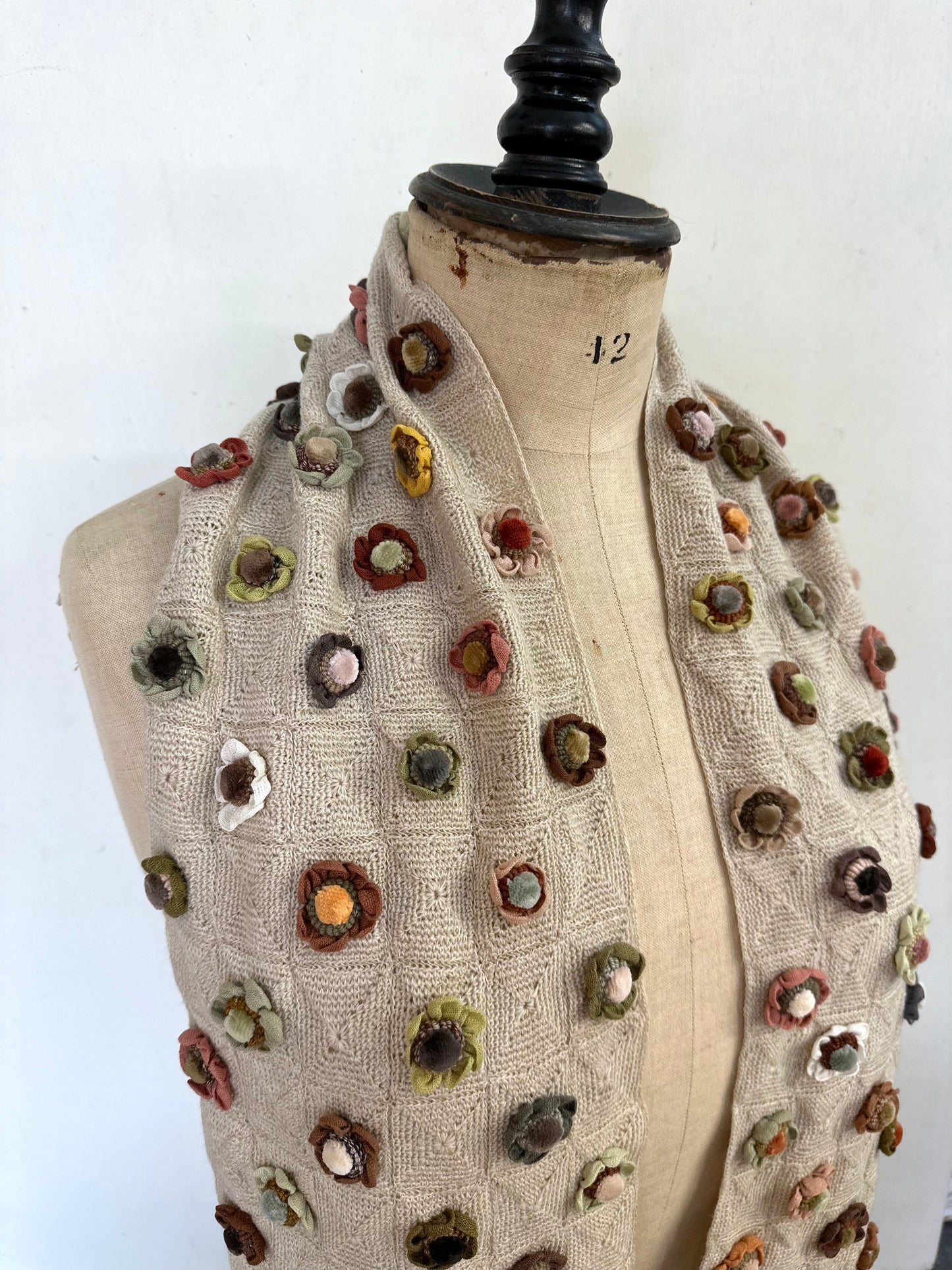 Sophie Digard Sand Crochet Scarf With Petite Multi Flowers