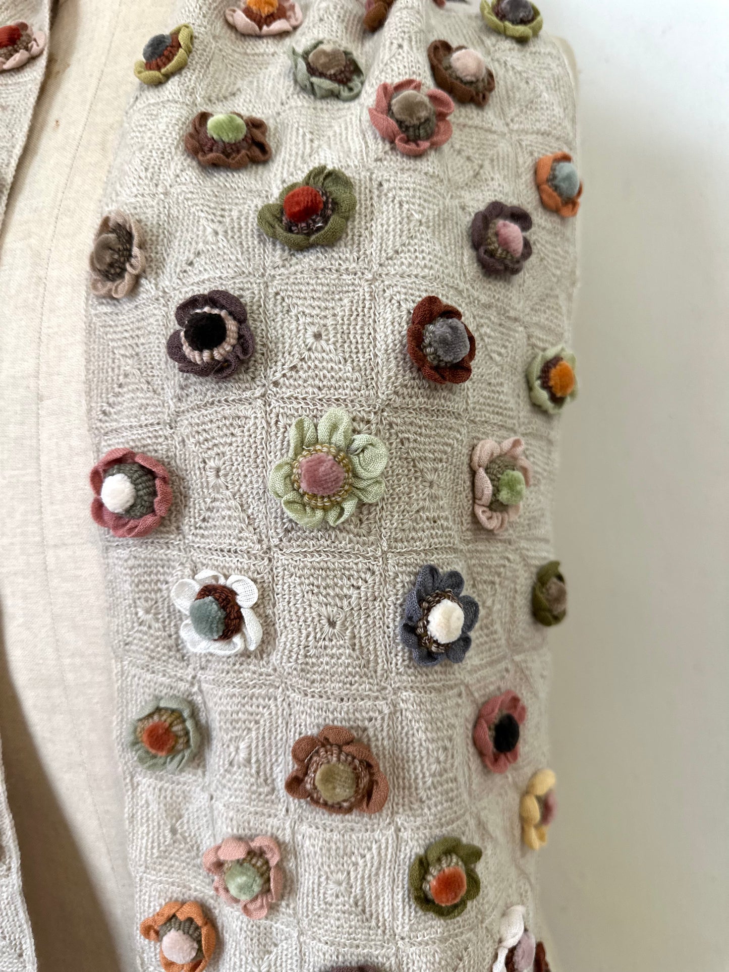 Sophie Digard Sand Crochet Scarf With Petite Multi Flowers