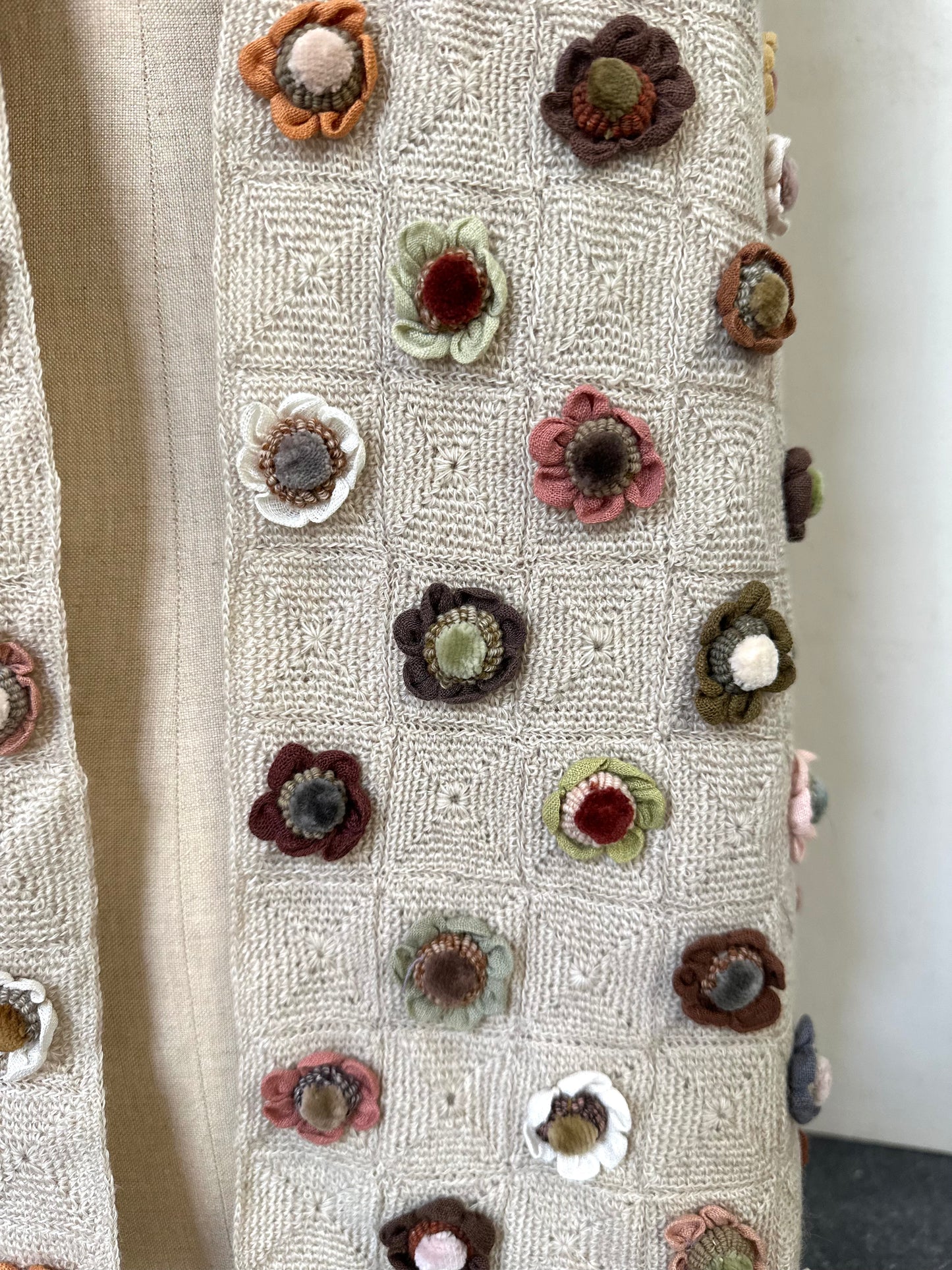 Sophie Digard Sand Crochet Scarf With Petite Multi Flowers