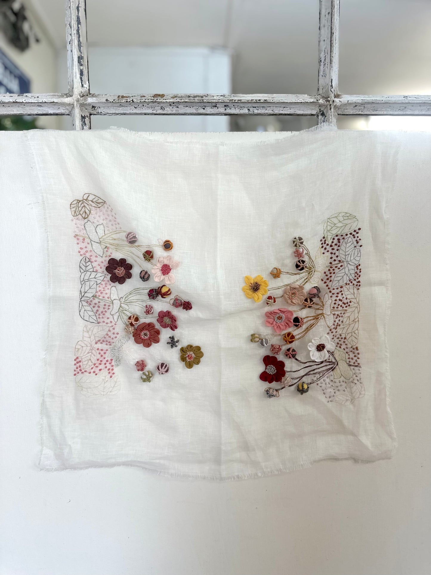 Sophie Digard Floral Embroidered Linen Square Tie Scarf