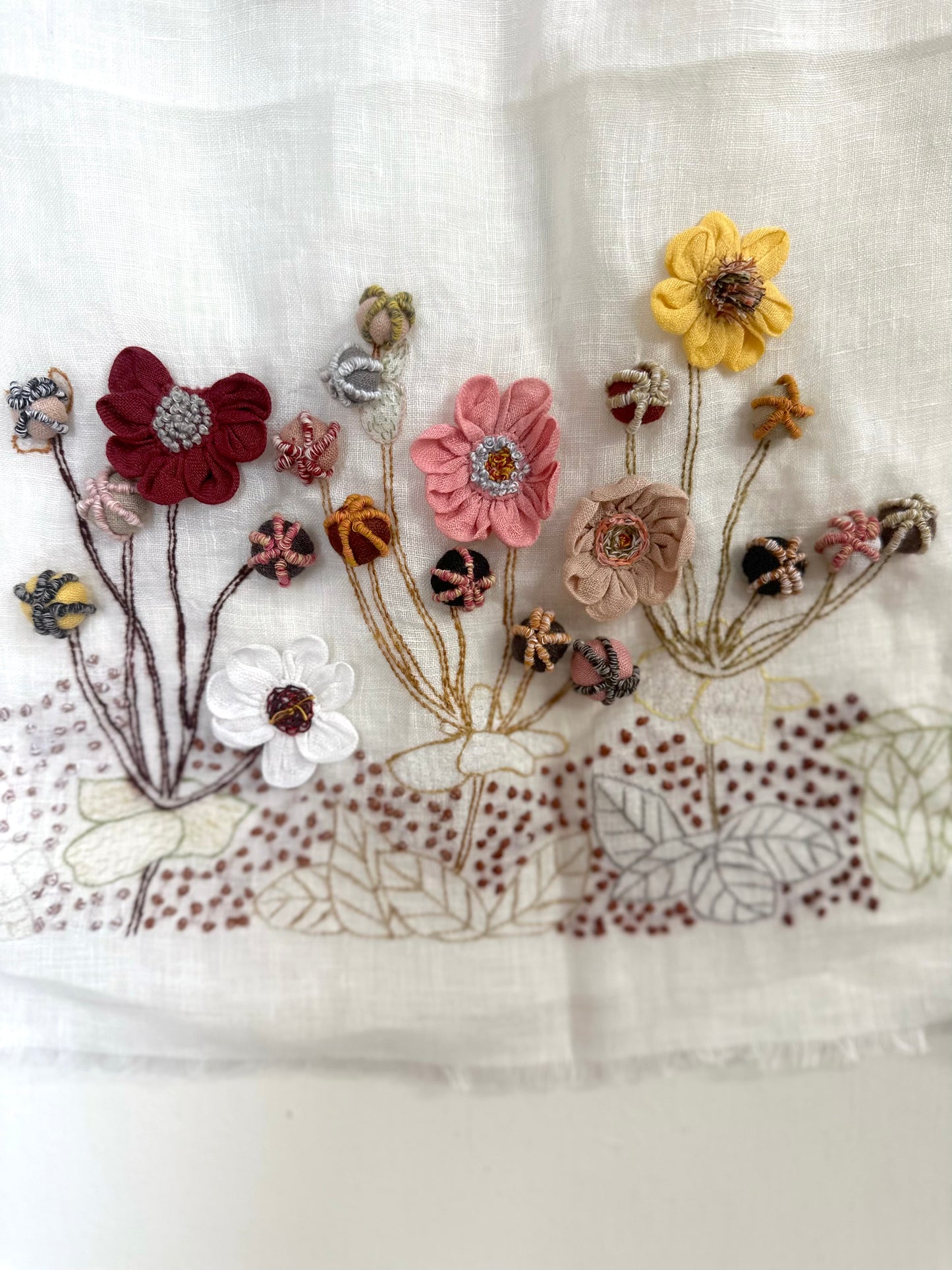 Sophie Digard Floral Embroidered Linen Square Tie Scarf