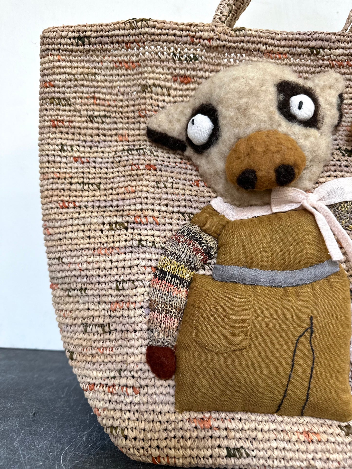 Sophie Digard Large Raffia Bag With Felt Farm Animal Duo