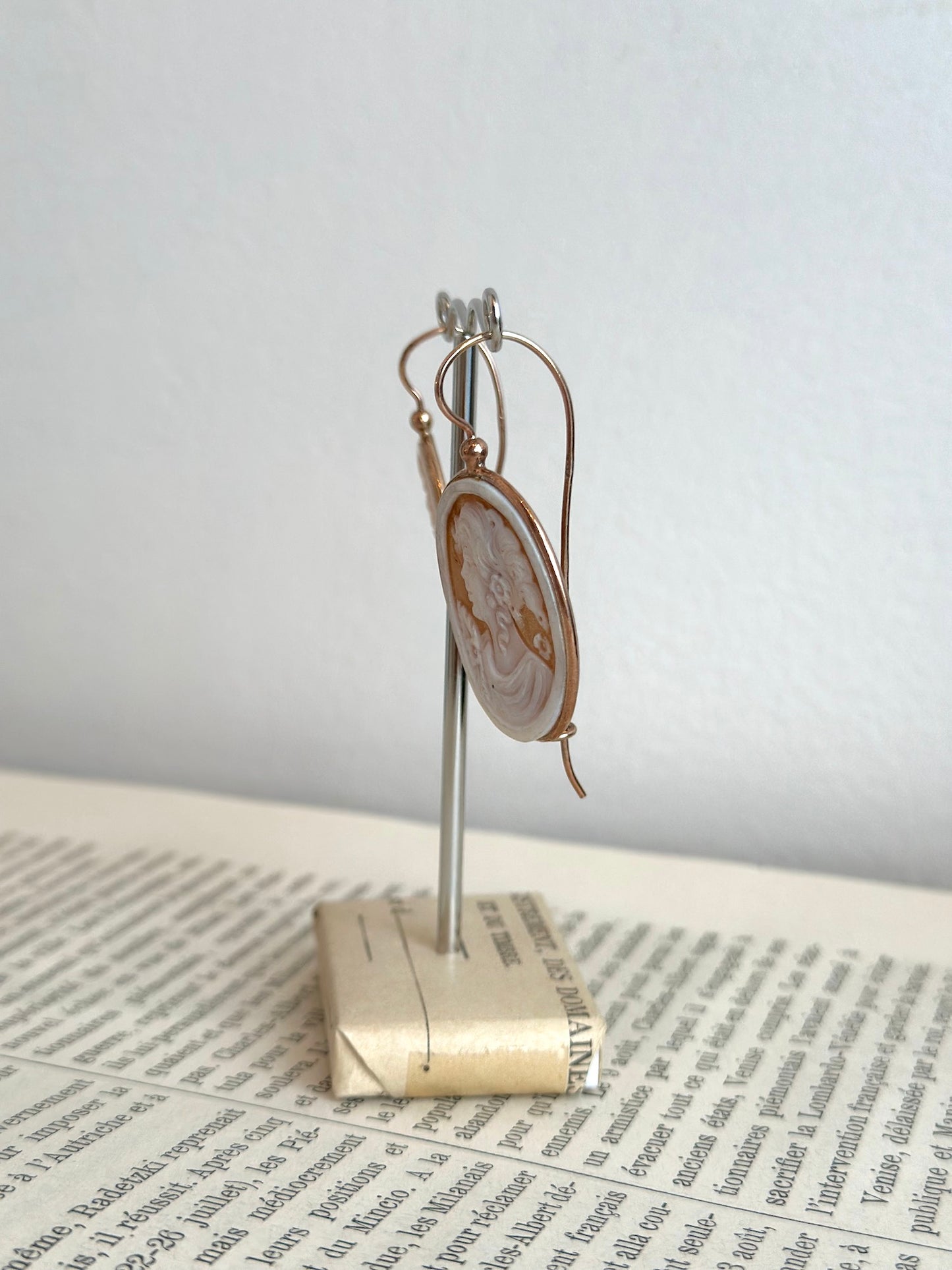 Italian Medium Oval Floral Lady Cameo Earrings