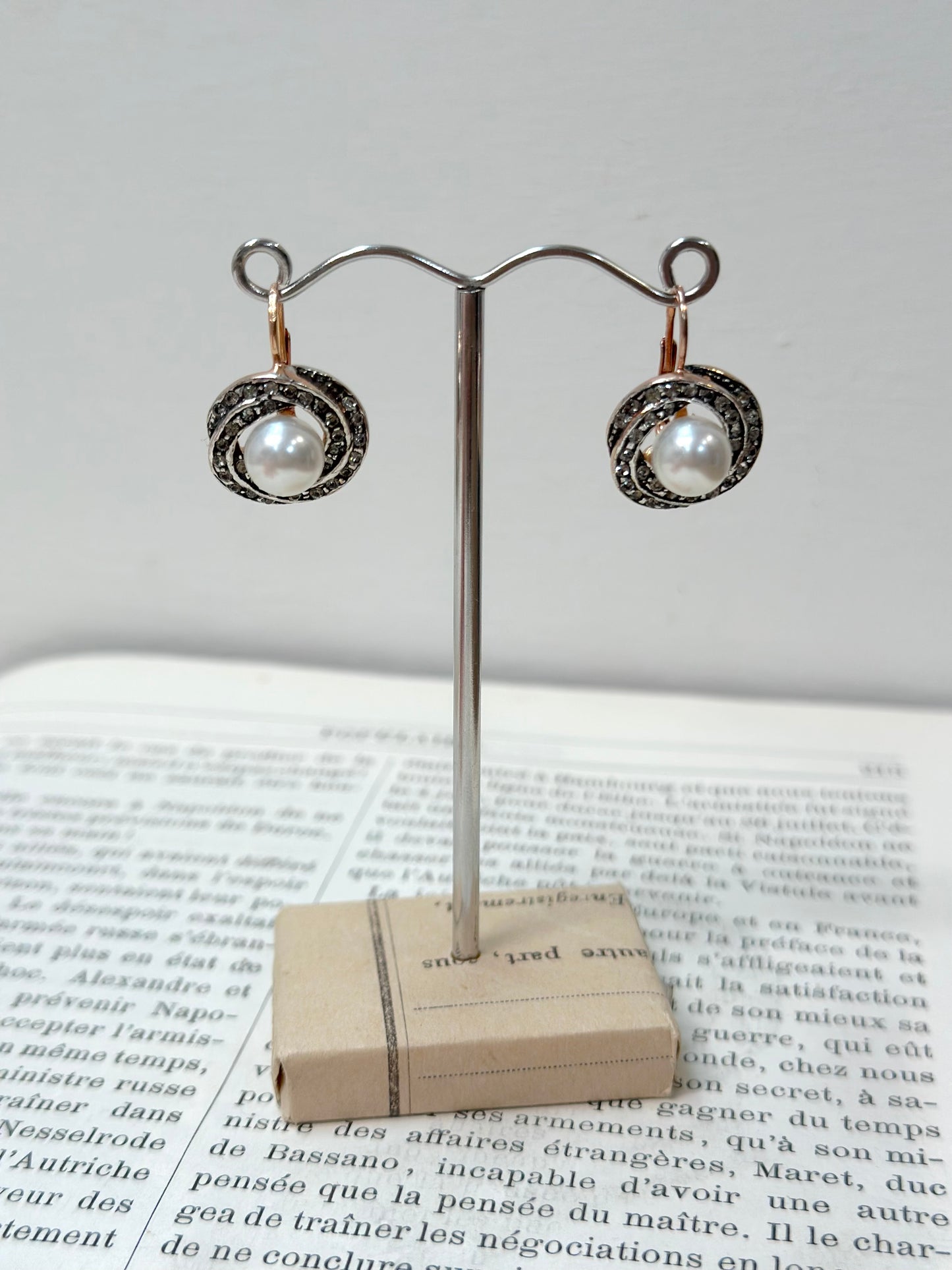 Italian Crystal Swirl Earrings With Large Pearl Centre