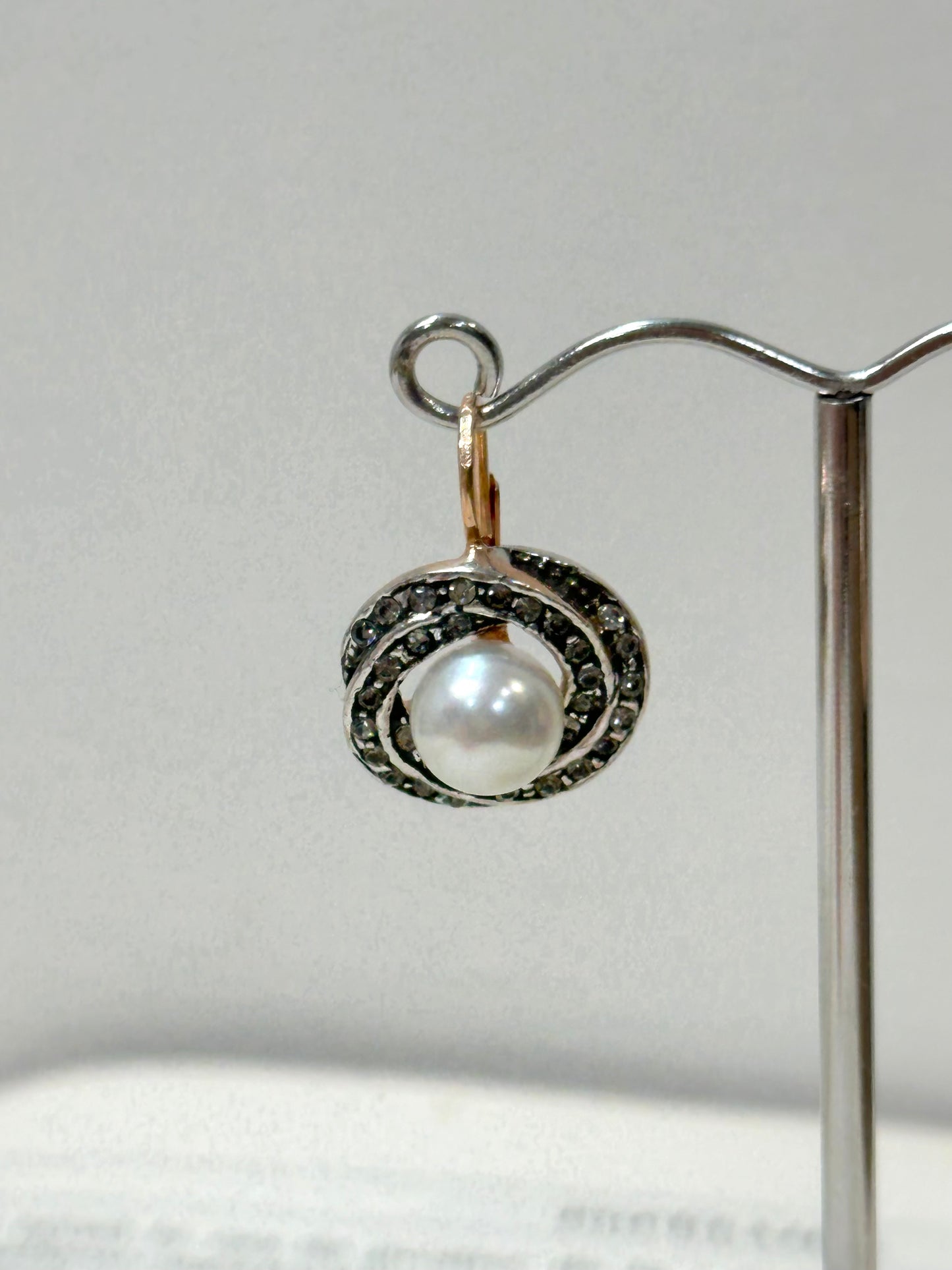 Italian Crystal Swirl Earrings With Large Pearl Centre