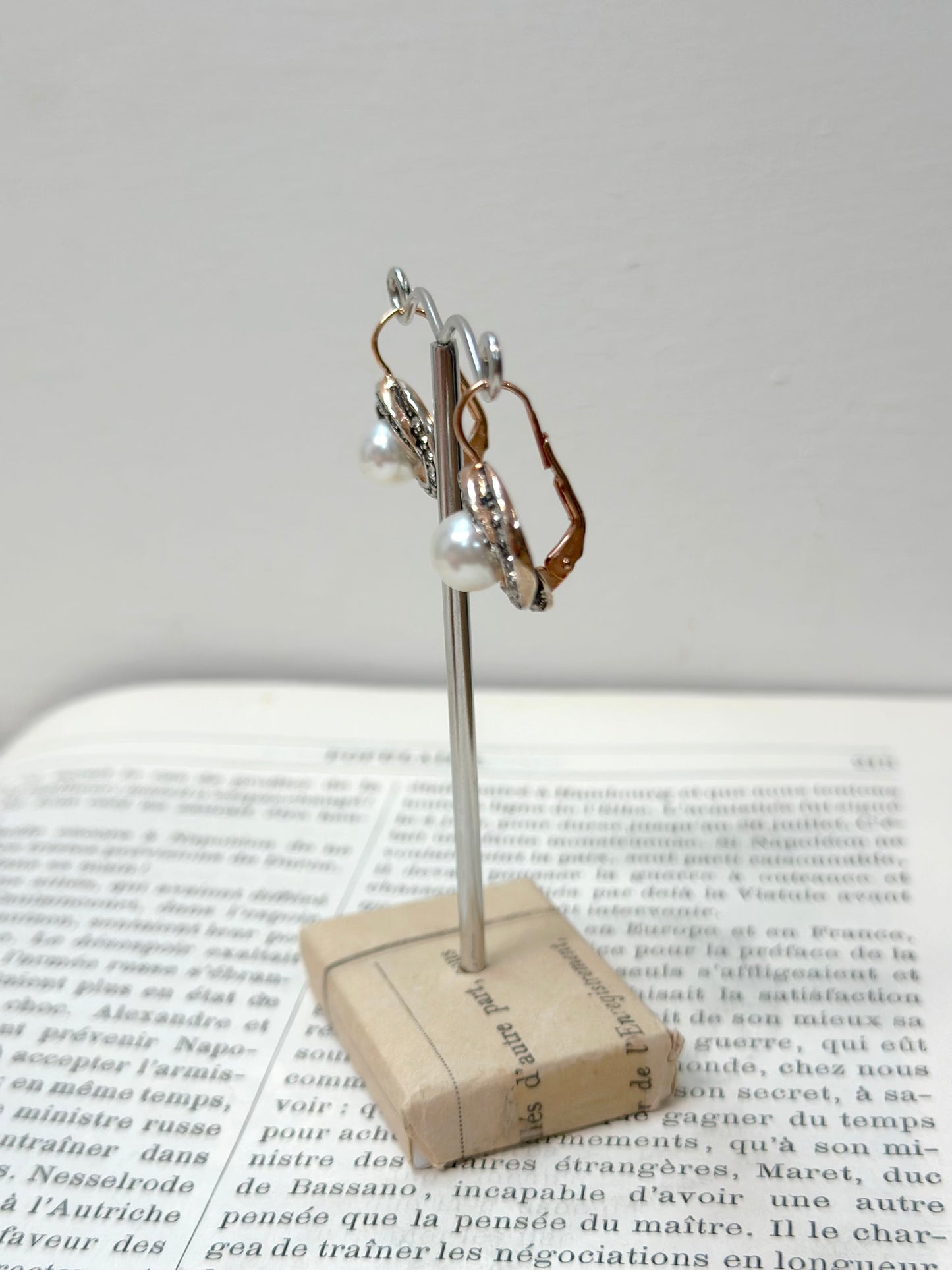 Italian Crystal Swirl Earrings With Large Pearl Centre