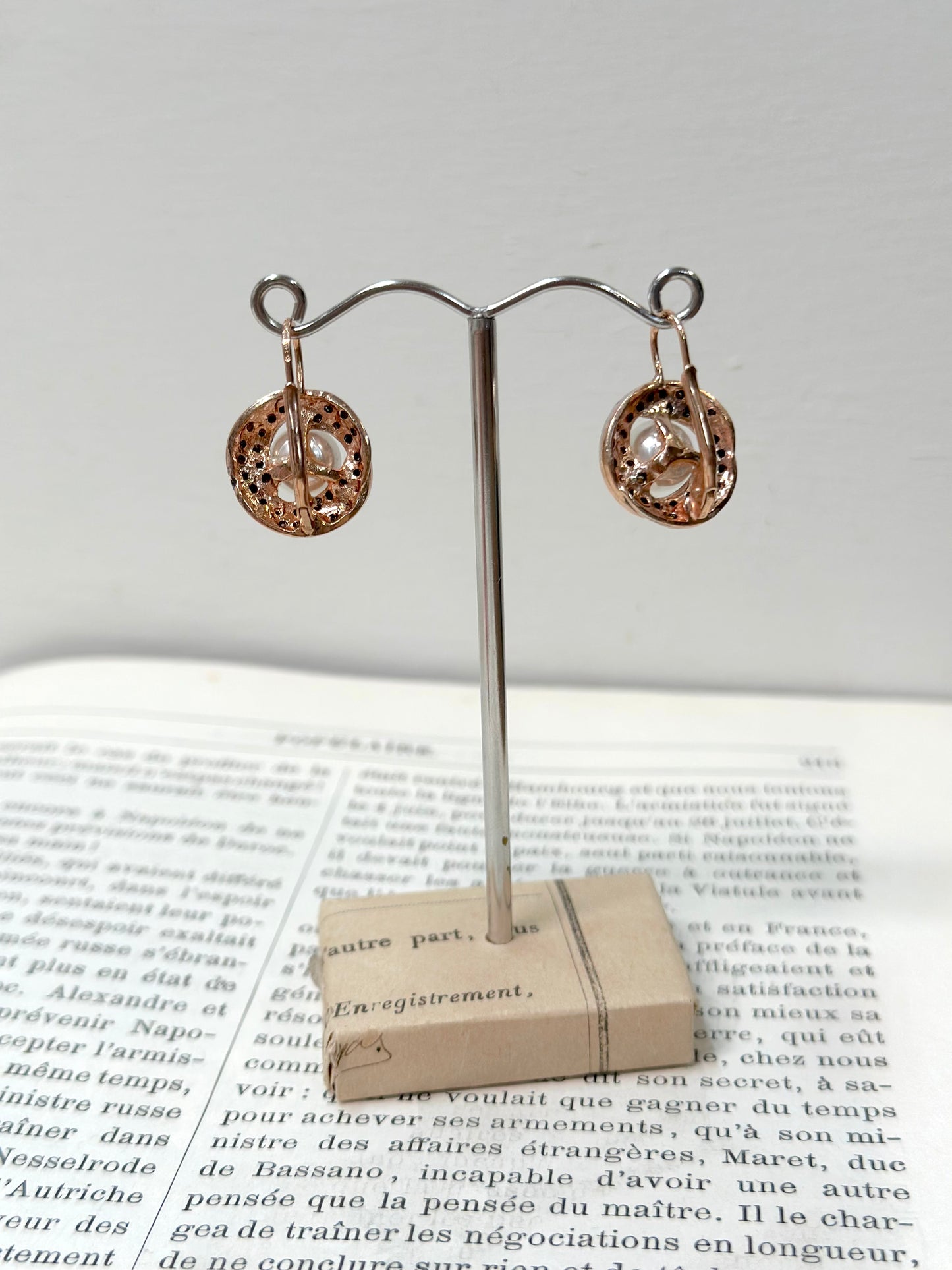 Italian Crystal Swirl Earrings With Large Pearl Centre