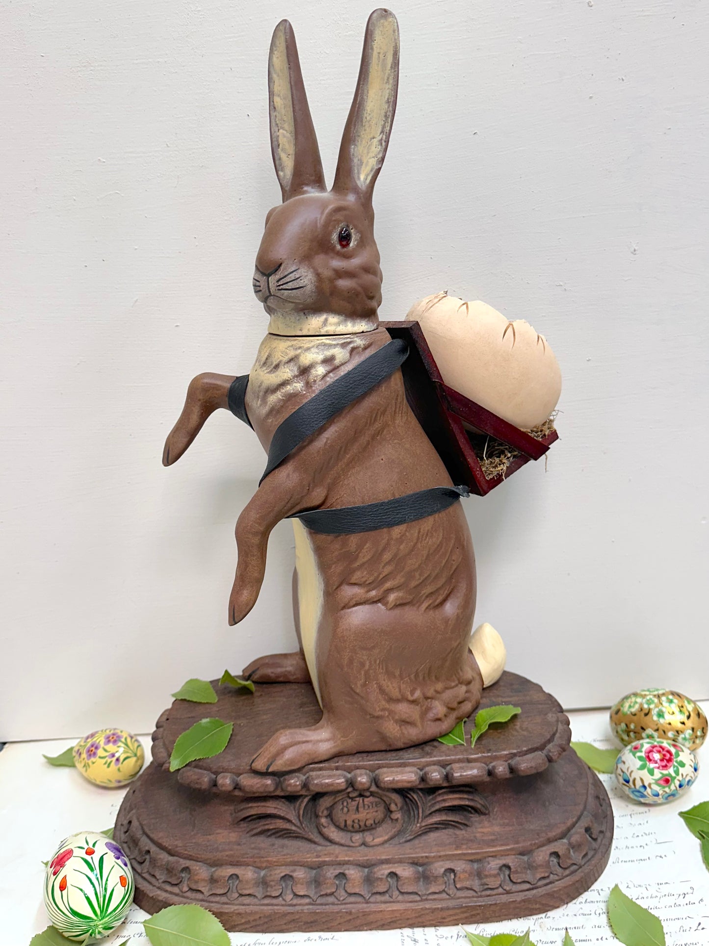 Papier-Mache Nostalgic Brown 'Easter Bunny' Standing Box With Egg Backpack