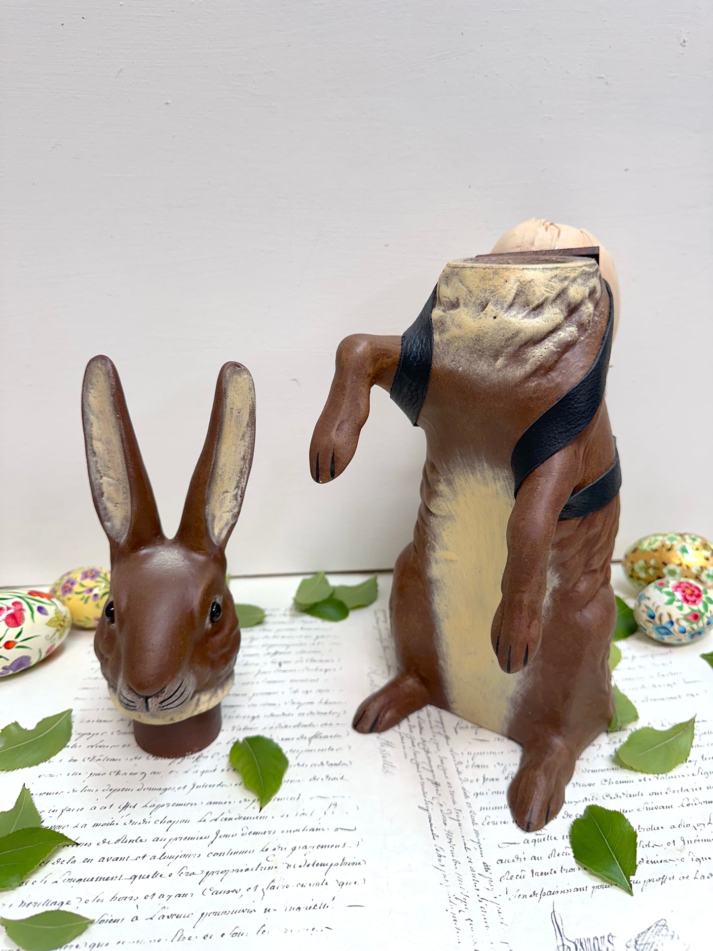 Papier-Mache Nostalgic Brown 'Easter Bunny' Standing Box With Egg Backpack