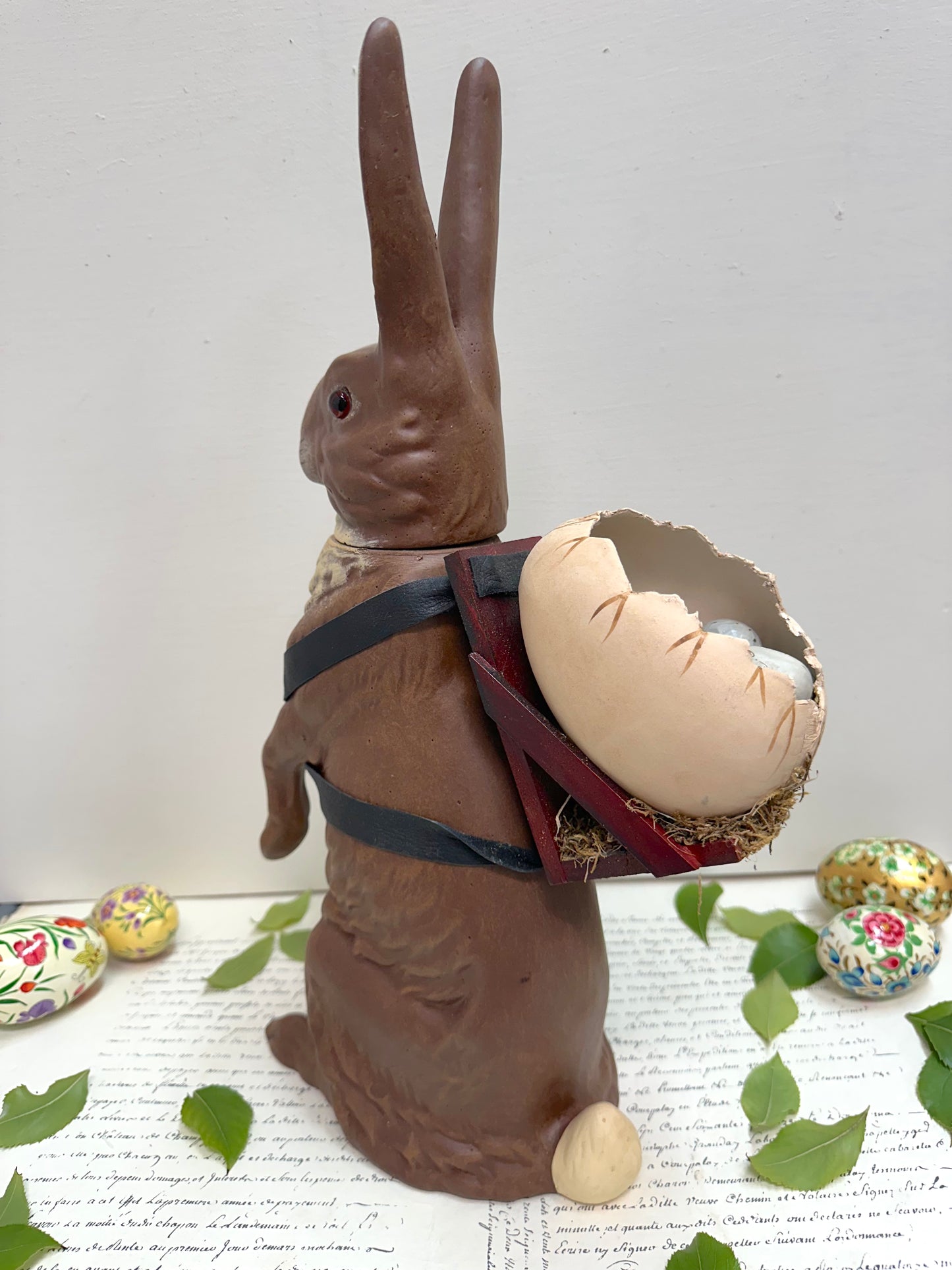 Papier-Mache Nostalgic Brown 'Easter Bunny' Standing Box With Egg Backpack