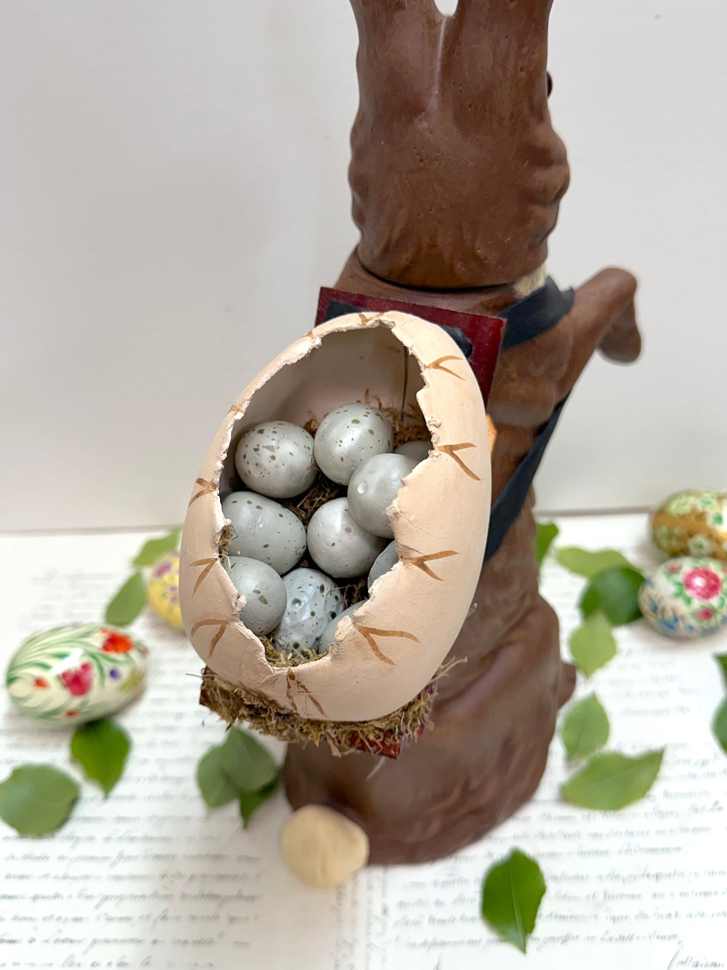 Papier-Mache Nostalgic Brown 'Easter Bunny' Standing Box With Egg Backpack