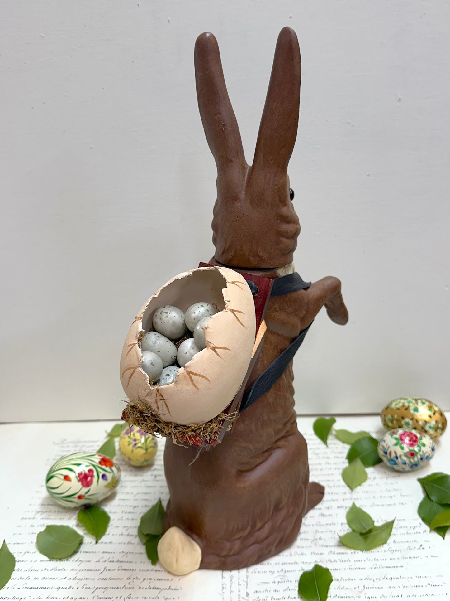 Papier-Mache Nostalgic Brown 'Easter Bunny' Standing Box With Egg Backpack
