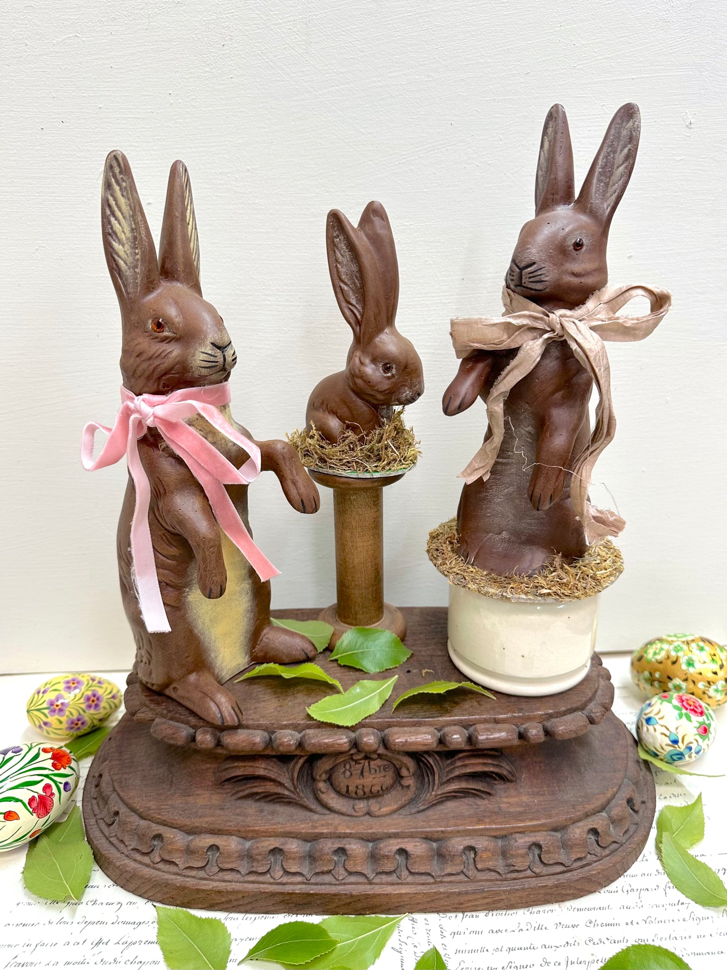 Handmade Papier-Mâché German Medium And Small Easter Rabbits