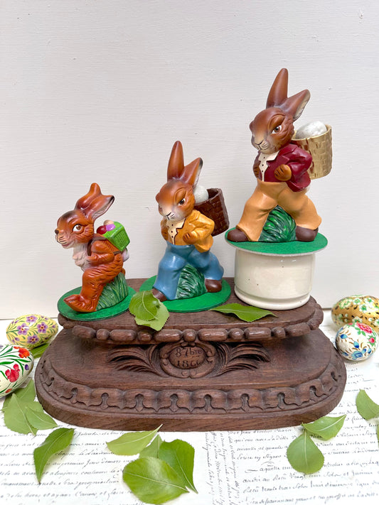 Hand Painted German Papier-Mache Running Rabbits