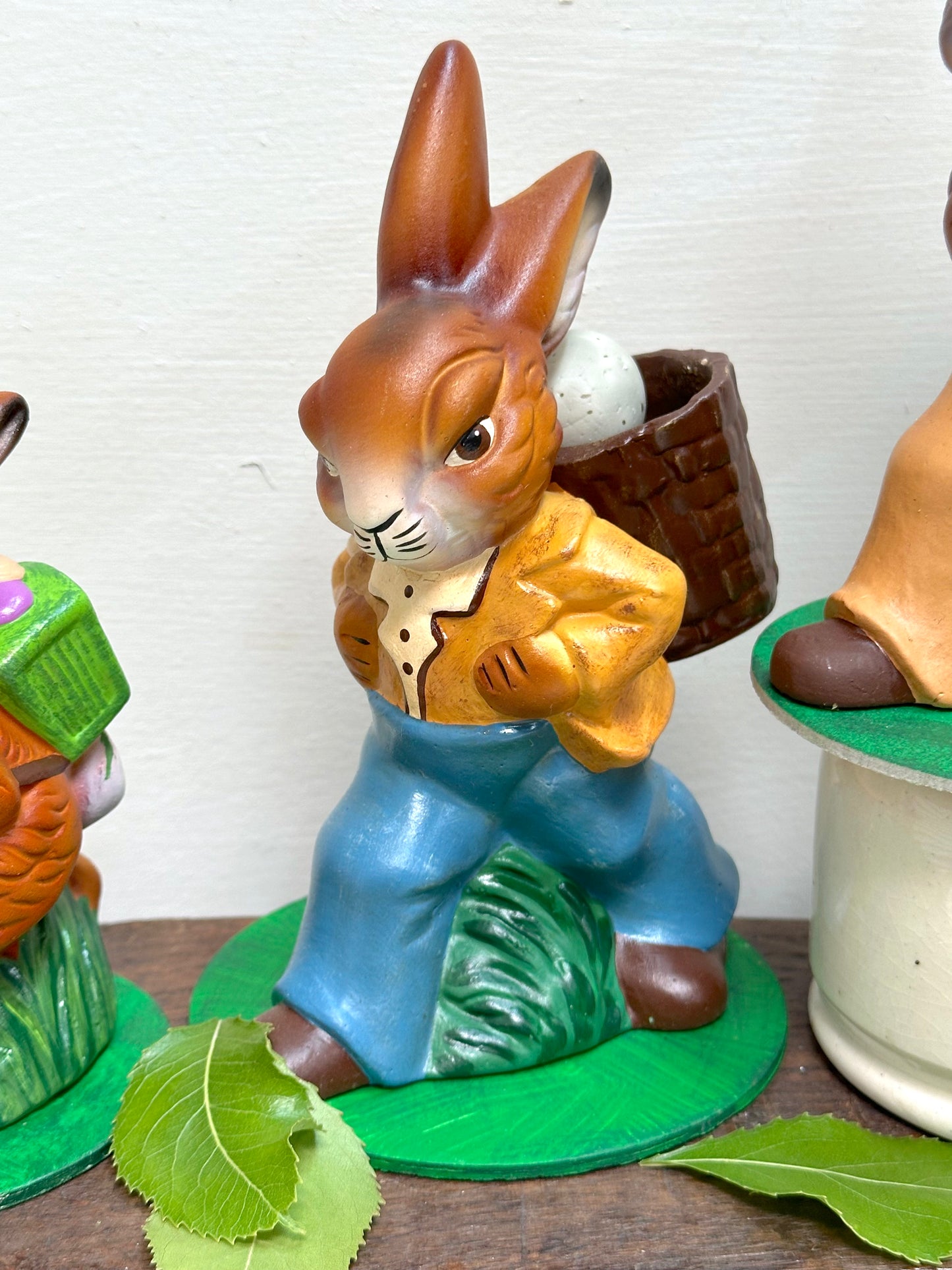 Hand Painted German Papier-Mache Running Rabbits