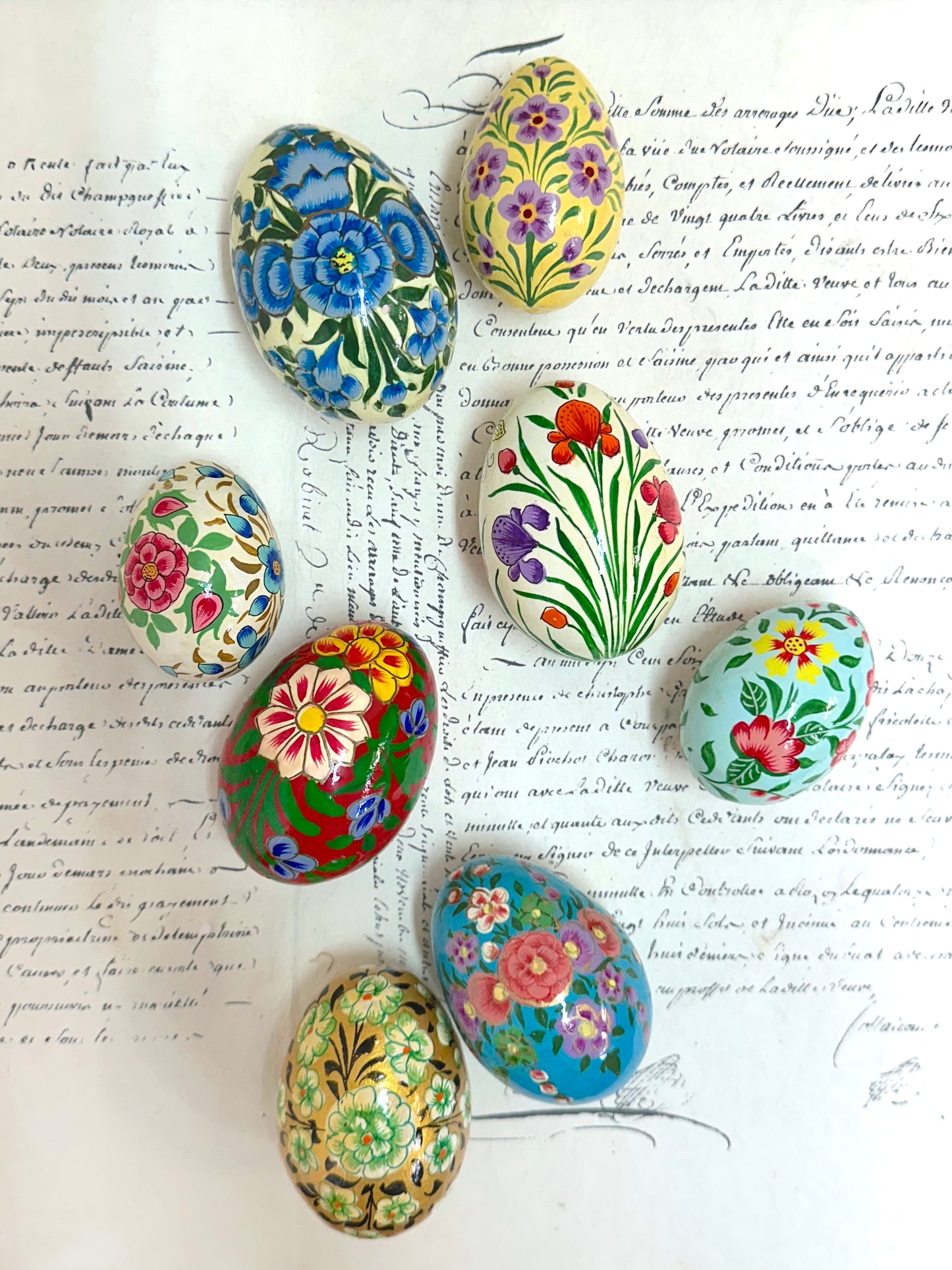 Assorted Hand Painted Wooden Easter Eggs Set