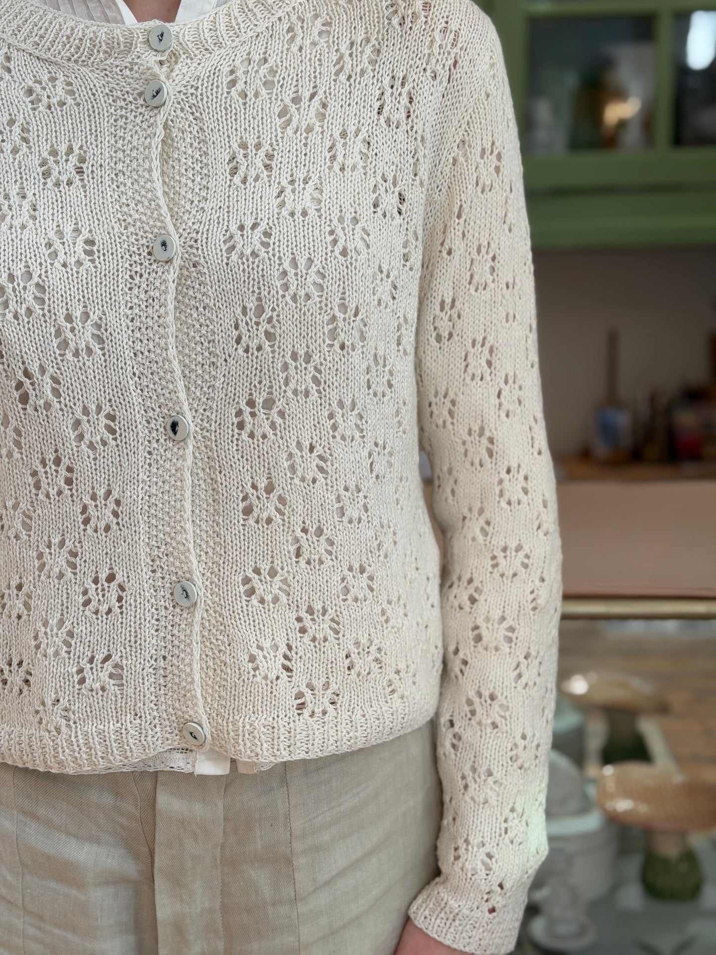 Sula Nickel Lacey Cardigan Cotton Cashmere LAST ONE Small
