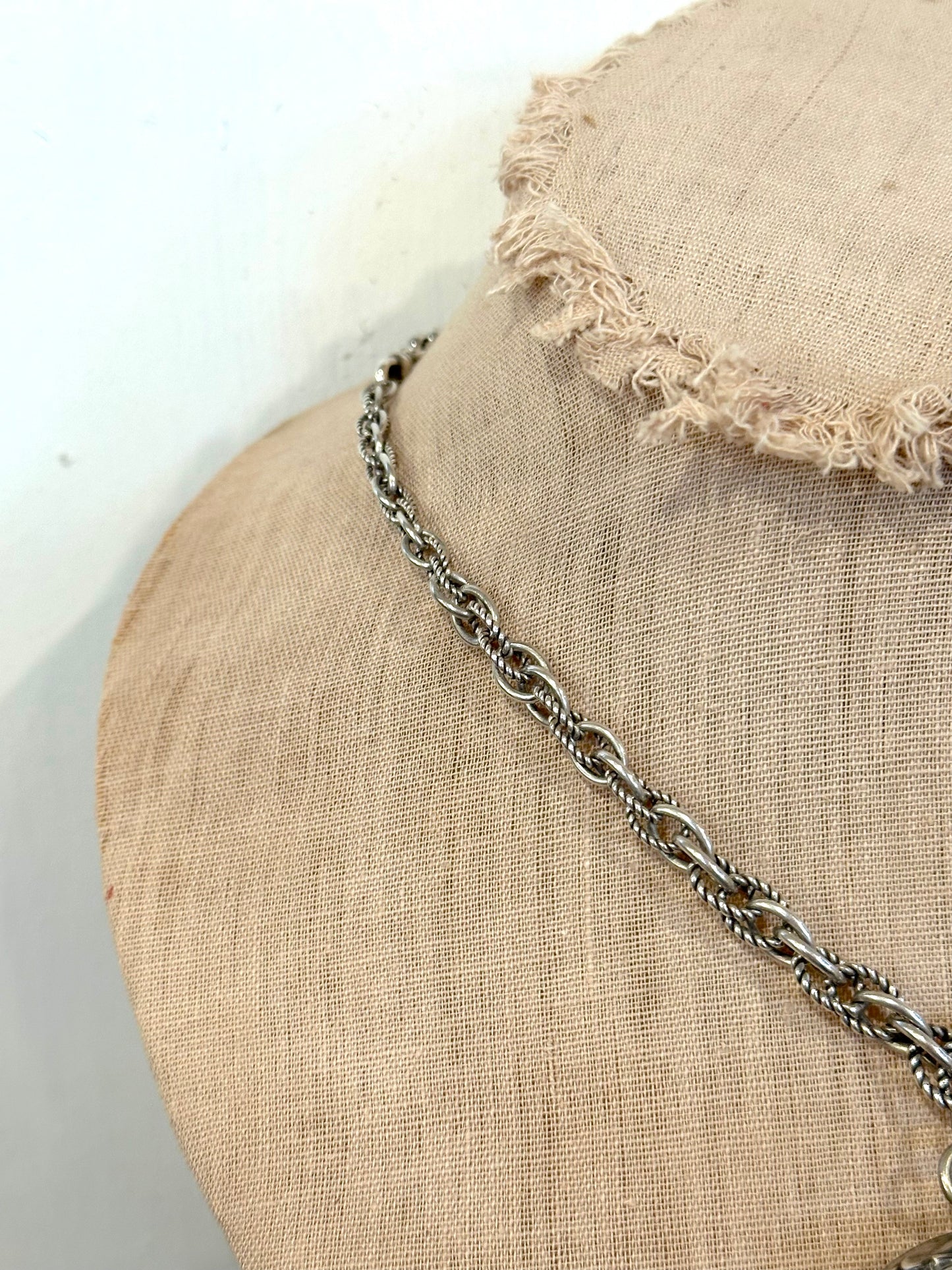 Antique French Silver Necklace With Mirror Compact Locket
