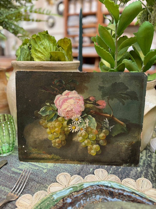 Antique European Still Life Flower Arrangement Painting