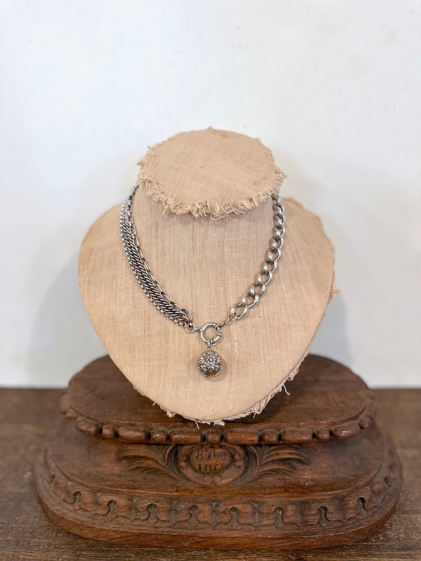 Antique French Ornate Silver Necklace With Rose Gold Plated Details