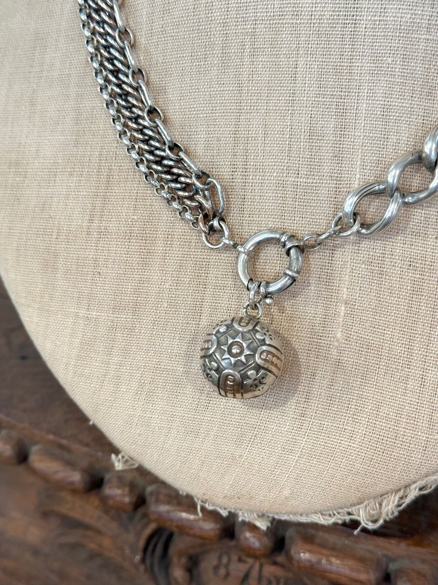 Antique French Ornate Silver Necklace With Rose Gold Plated Details